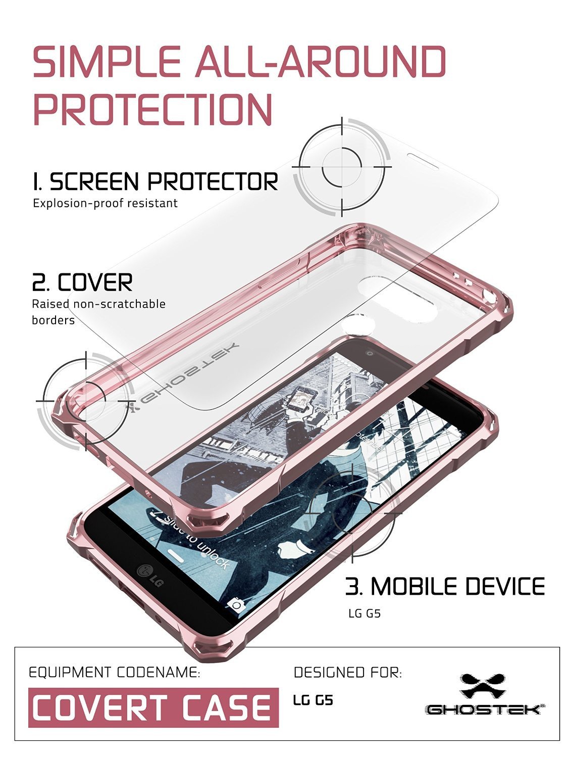 LG G5 Case, Ghostek® Clear Pink Premium Slim Hybrid Protective Cover | Lifetime Warranty Exchange