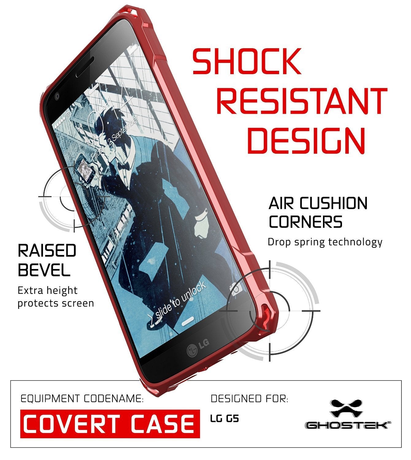 LG G5 Case, Ghostek® Red Covert Premium Slim Hybrid Protective Cover | Lifetime Warranty Exchange