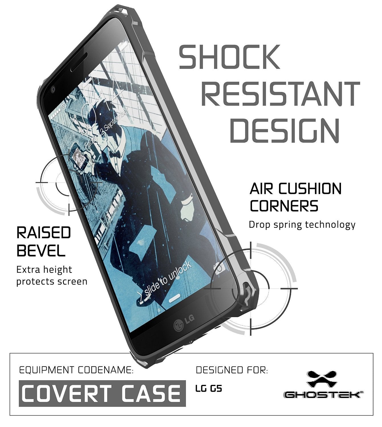 LG G5 Case, Ghostek® Space Grey Covert Premium Hybrid Protective Cover | Lifetime Warranty Exchange