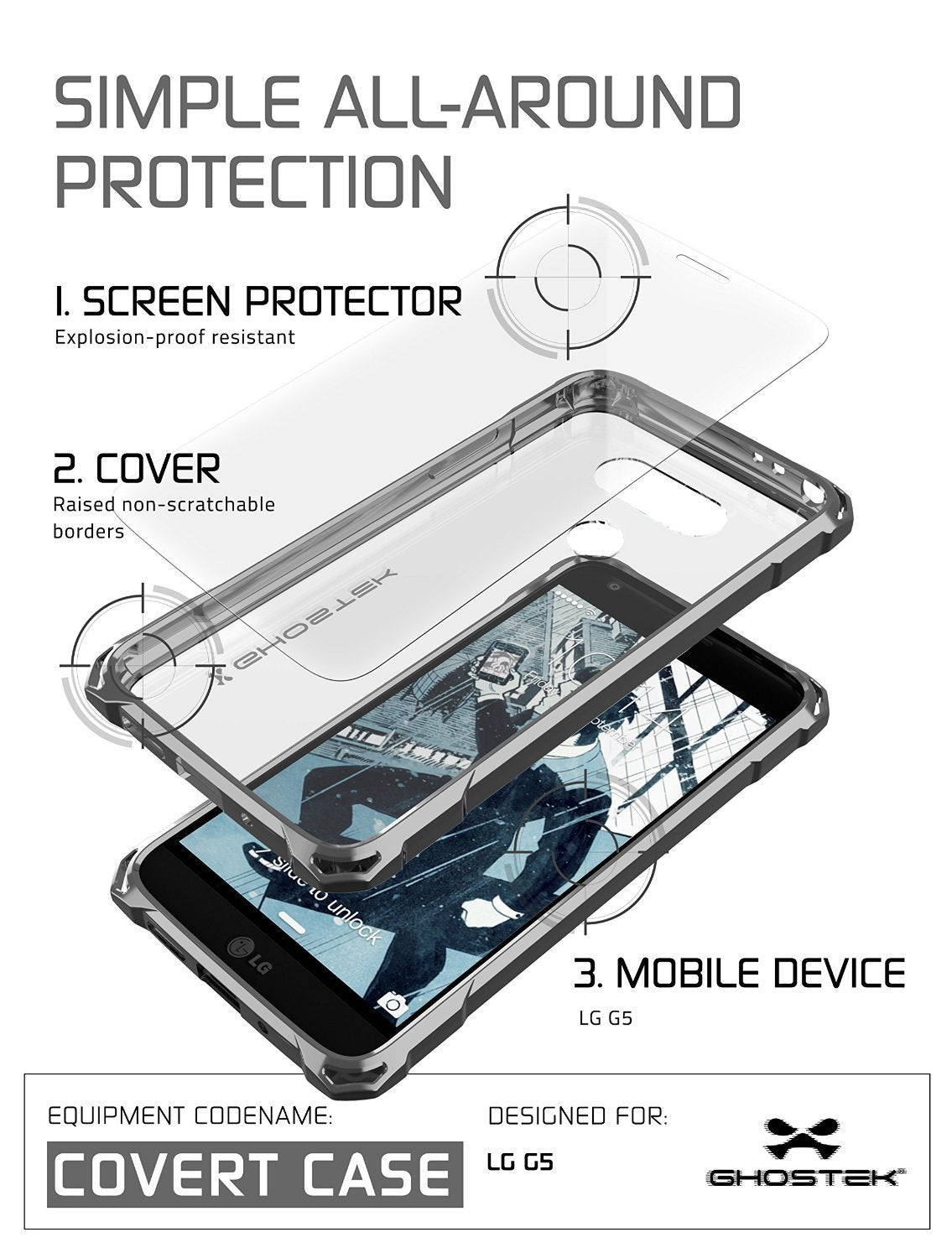 LG G5 Case, Ghostek® Space Grey Covert Premium Hybrid Protective Cover | Lifetime Warranty Exchange