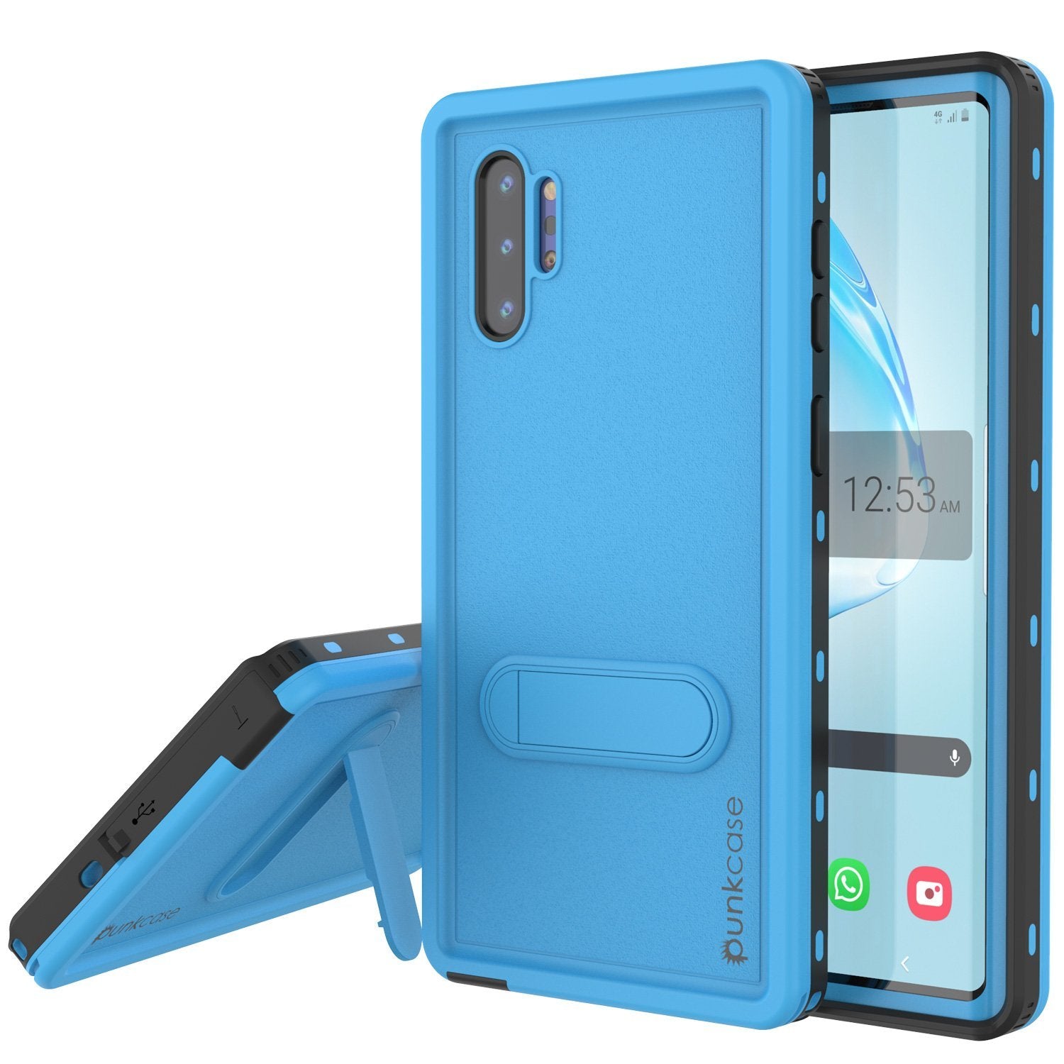 PunkCase Galaxy Note 10+ Plus Waterproof Case, [KickStud Series] Armor Cover [Light-Blue]