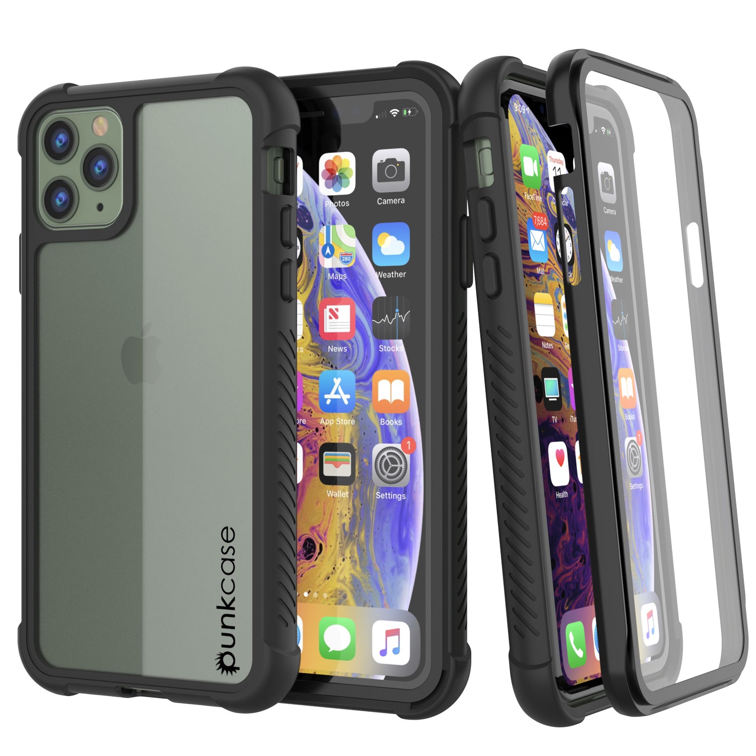 PunkCase iPhone 11 Pro Case, [Spartan Series] Clear Rugged Heavy Duty Cover W/Built in Screen Protector [Black]