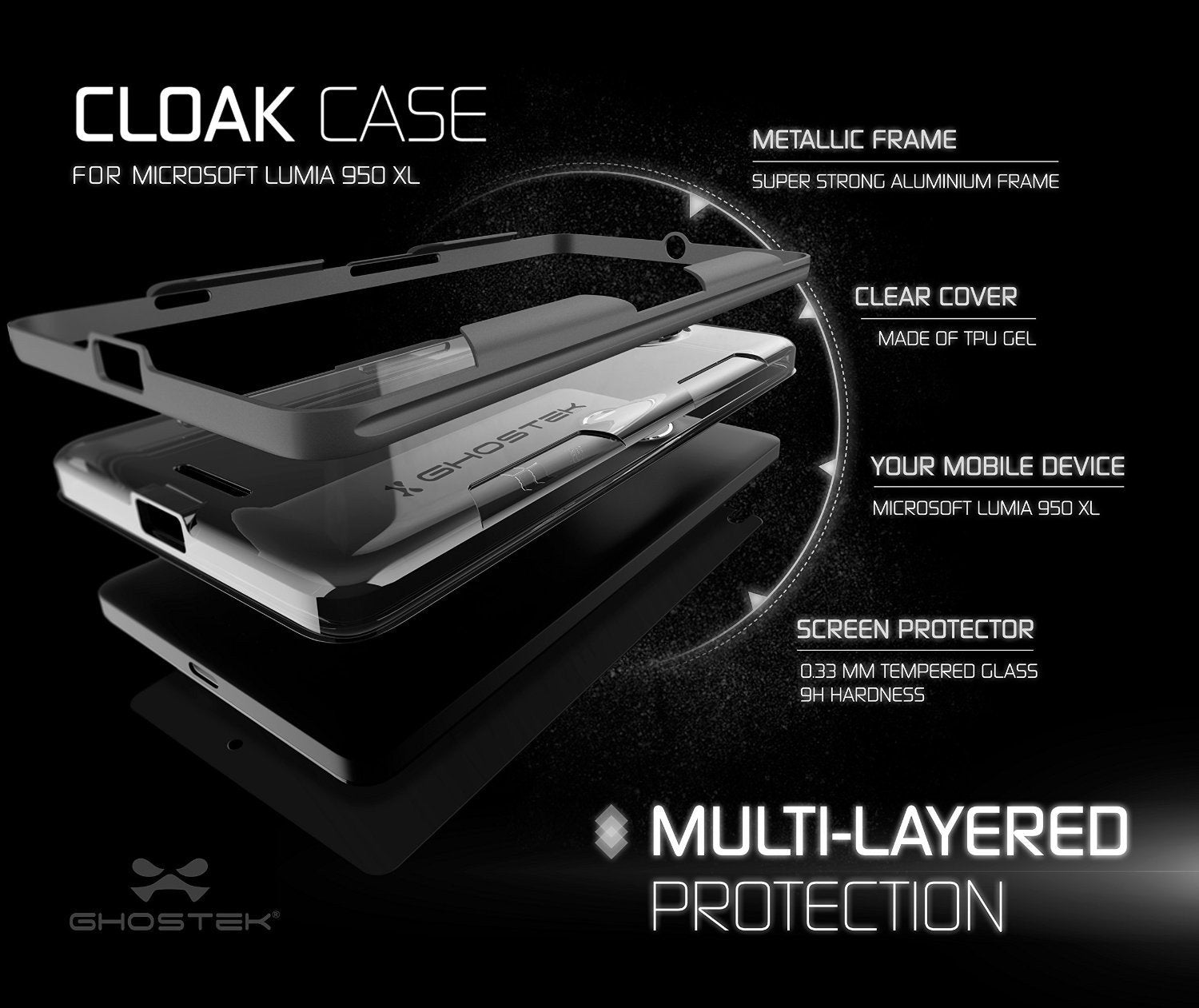 Microsoft 950 XL Case, Ghostek® Cloak Black Slim Hybrid Impact Armor | Lifetime Warranty Exchange