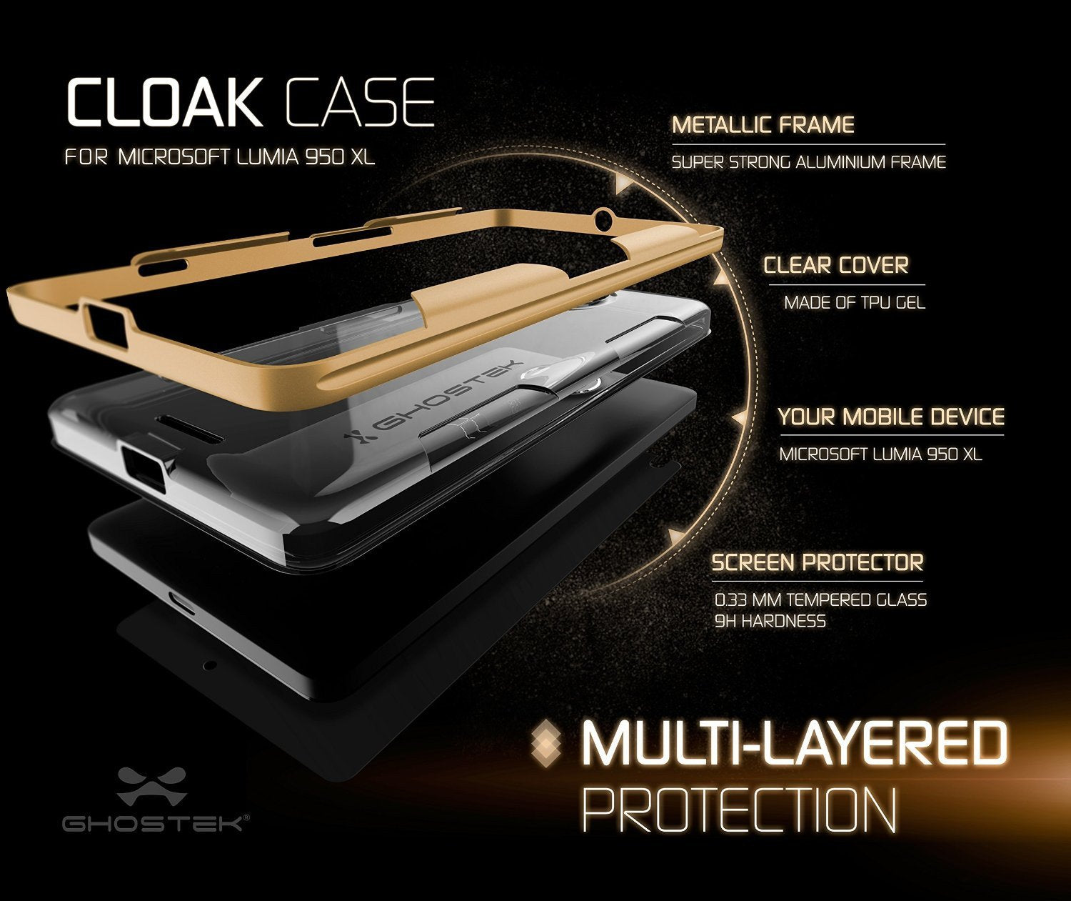 Microsoft 950 XL Case, Ghostek® Cloak Gold Slim Hybrid Impact Armor | Lifetime Warranty Exchange