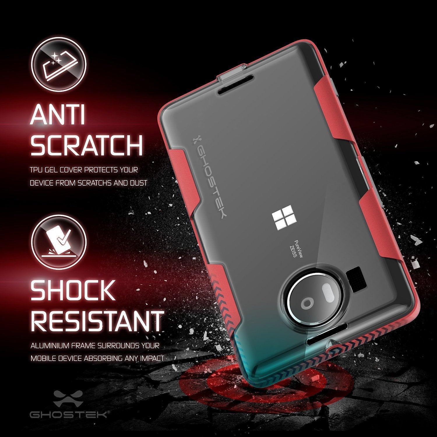 Microsoft Lumia 950 Case, Ghostek® Cloak Red Slim Hybrid Impact Armor | Lifetime Warranty Exchange