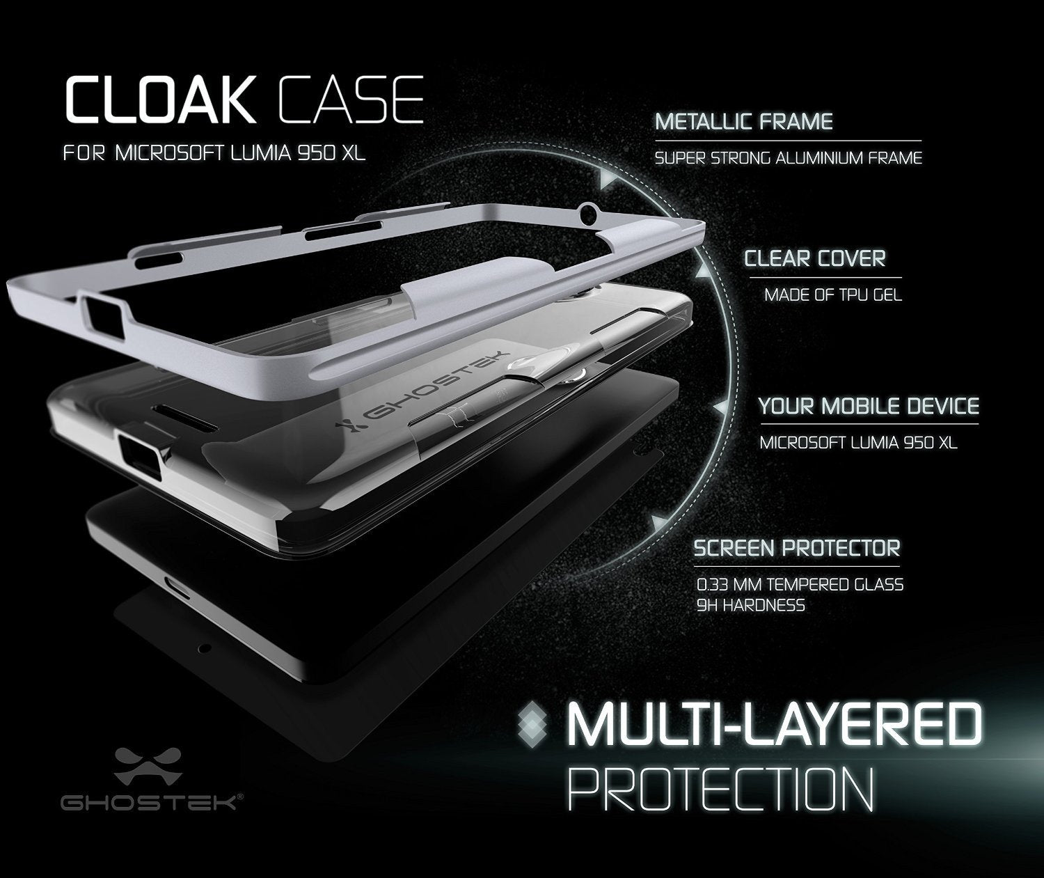 Microsoft 950 XL Case, Ghostek® Cloak Silver Slim Hybrid Impact Armor | Lifetime Warranty Exchange