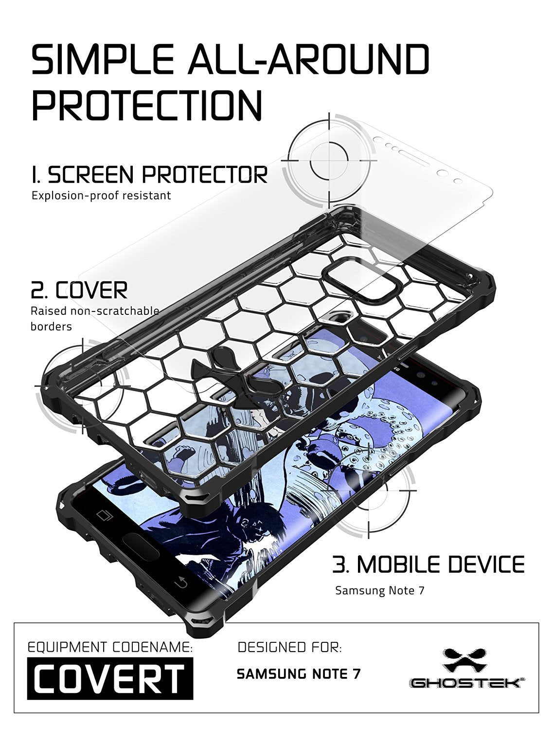 Note 7 Case, Ghostek® Covert Series  w/ Explosion-Proof Screen Protector | Ultra Fit