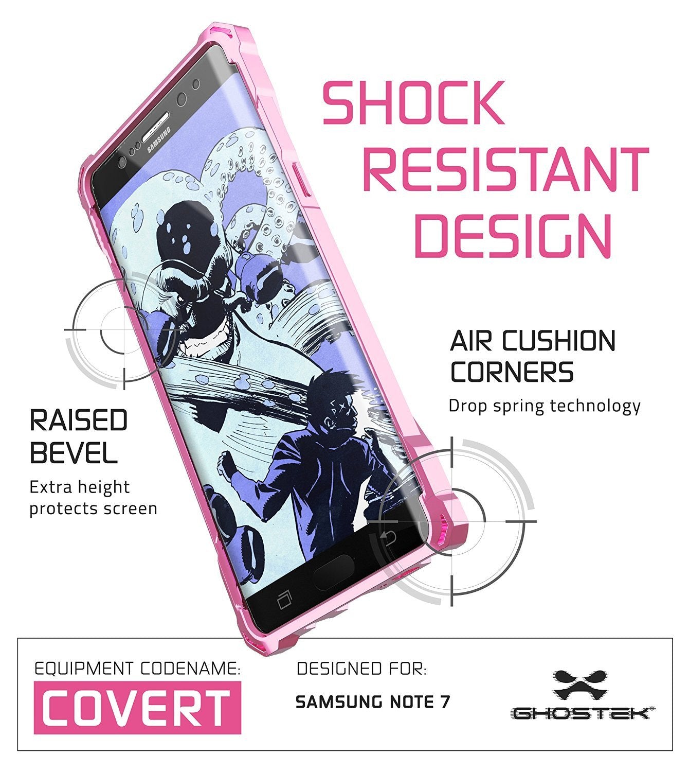 Note 7 Case, Ghostek® Covert Series Rose Pink w/ Explosion-Proof Screen Protector | Ultra Fit