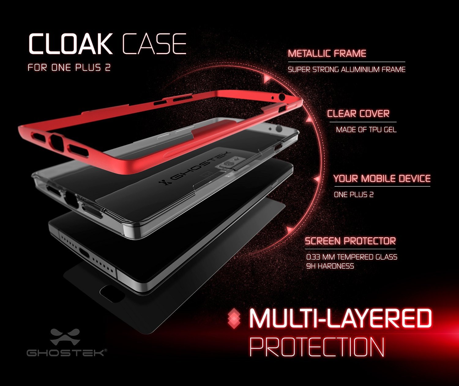 OnePlus 2 Case, Ghostek® Cloak Red Series for OnePlus 2 Slim Hybrid | Lifetime Warranty Exchange