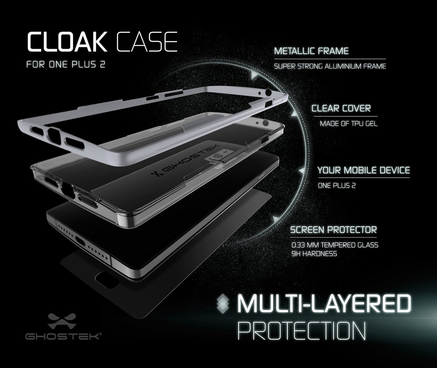 OnePlus 2 Case, Ghostek® Cloak Silver Series for OnePlus 2 Slim Hybrid | Lifetime Warranty Exchange
