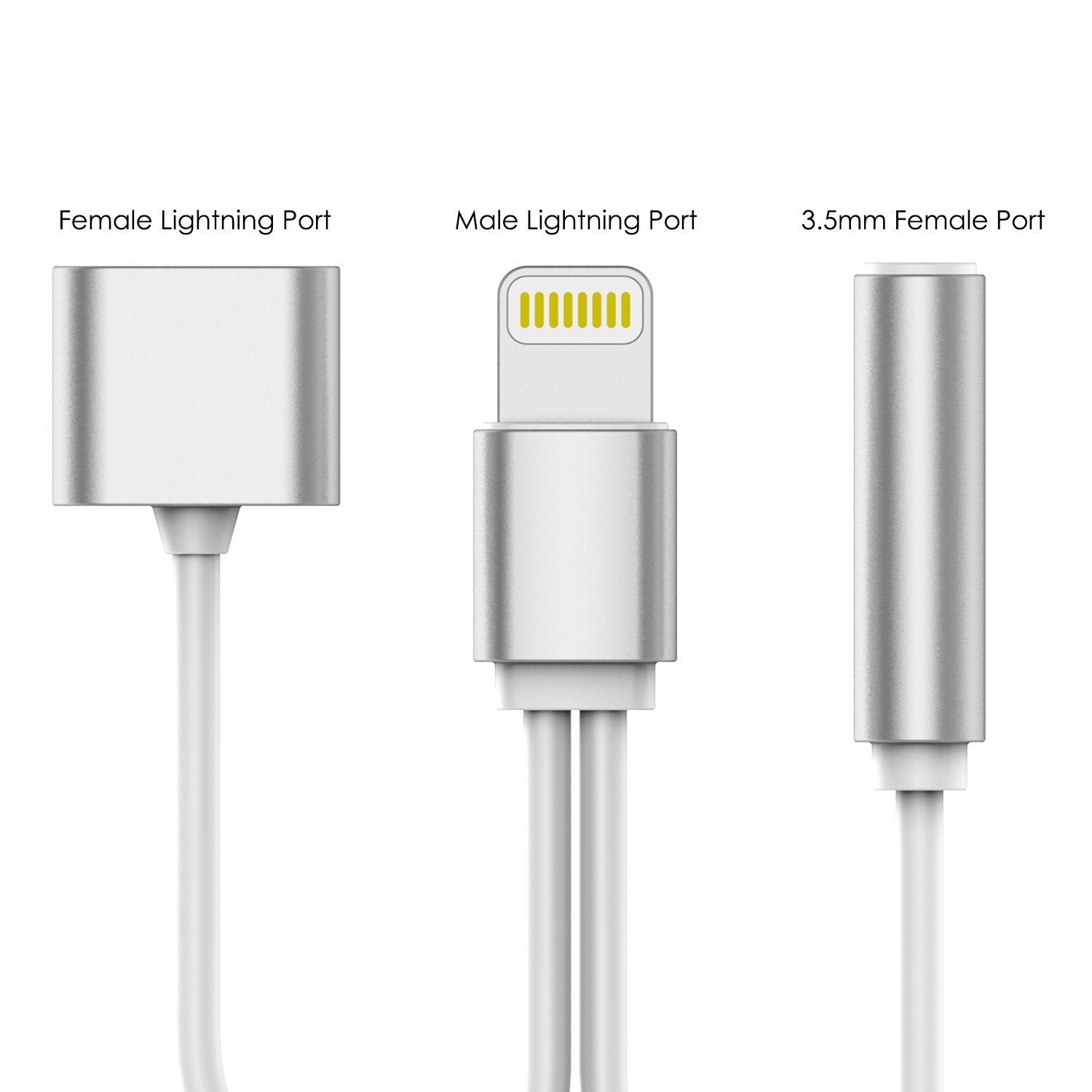 PUNKZAP Lightning Adapter Cable 2 in 1 Splitter Charger [SILVER]