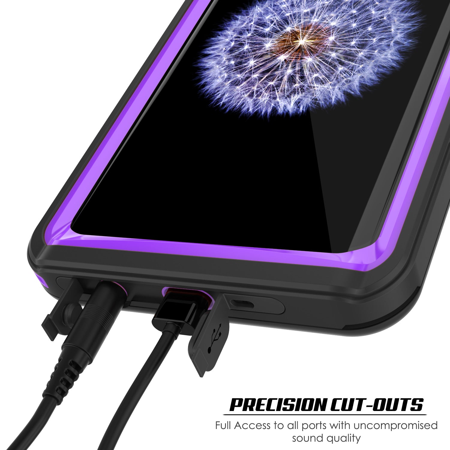 Galaxy S9 Water/Shock/Dirt proof Screen Protector Built Case [Purple]