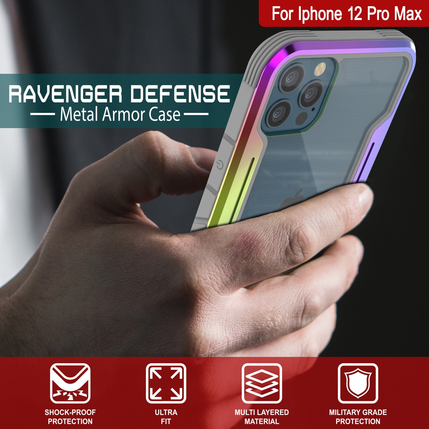 Punkcase iPhone 12 Pro Max ravenger Case Protective Military Grade Multilayer Cover [Rainbow]