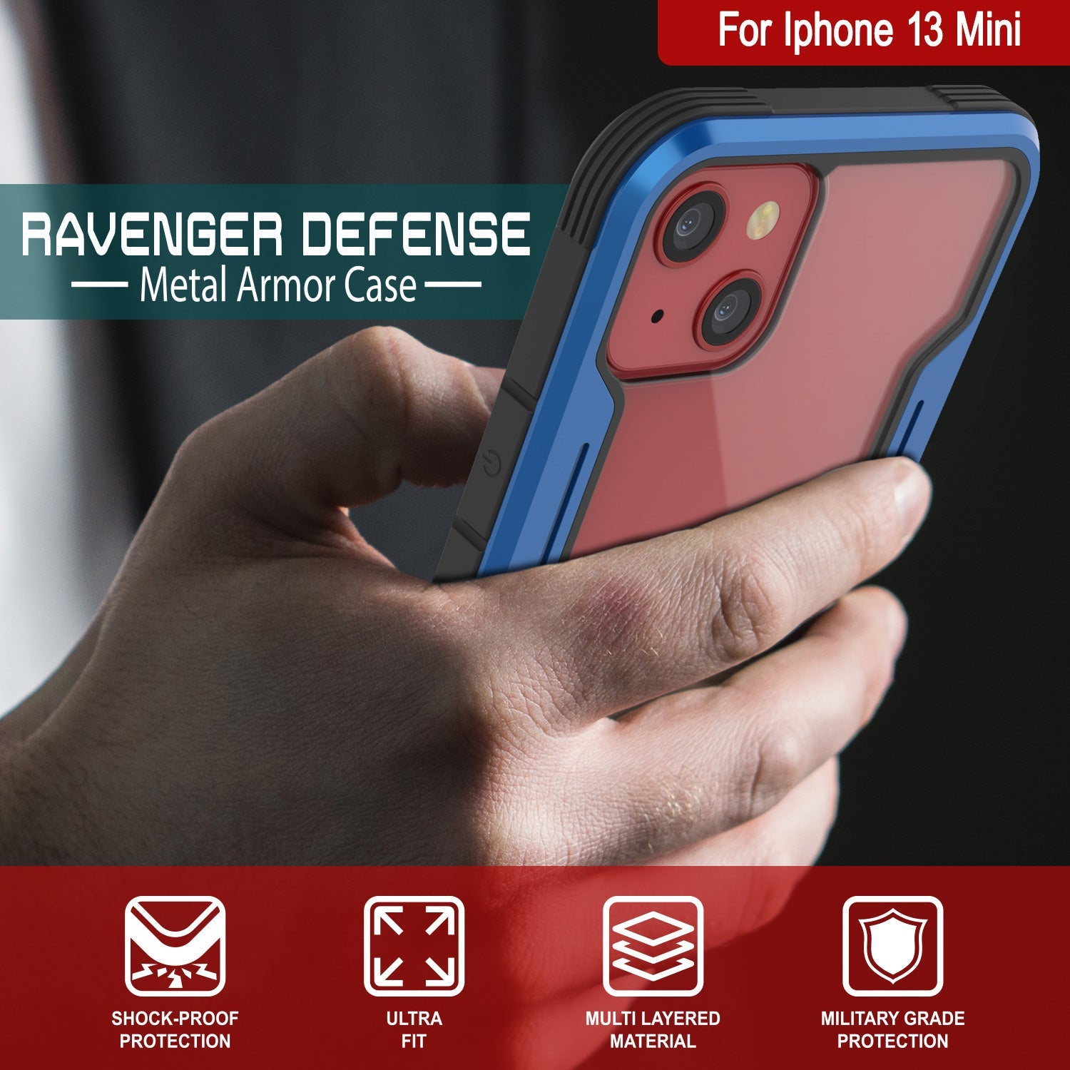 Punkcase iPhone 13 Mini ravenger Case Protective Military Grade Multilayer Cover [Navy Blue]