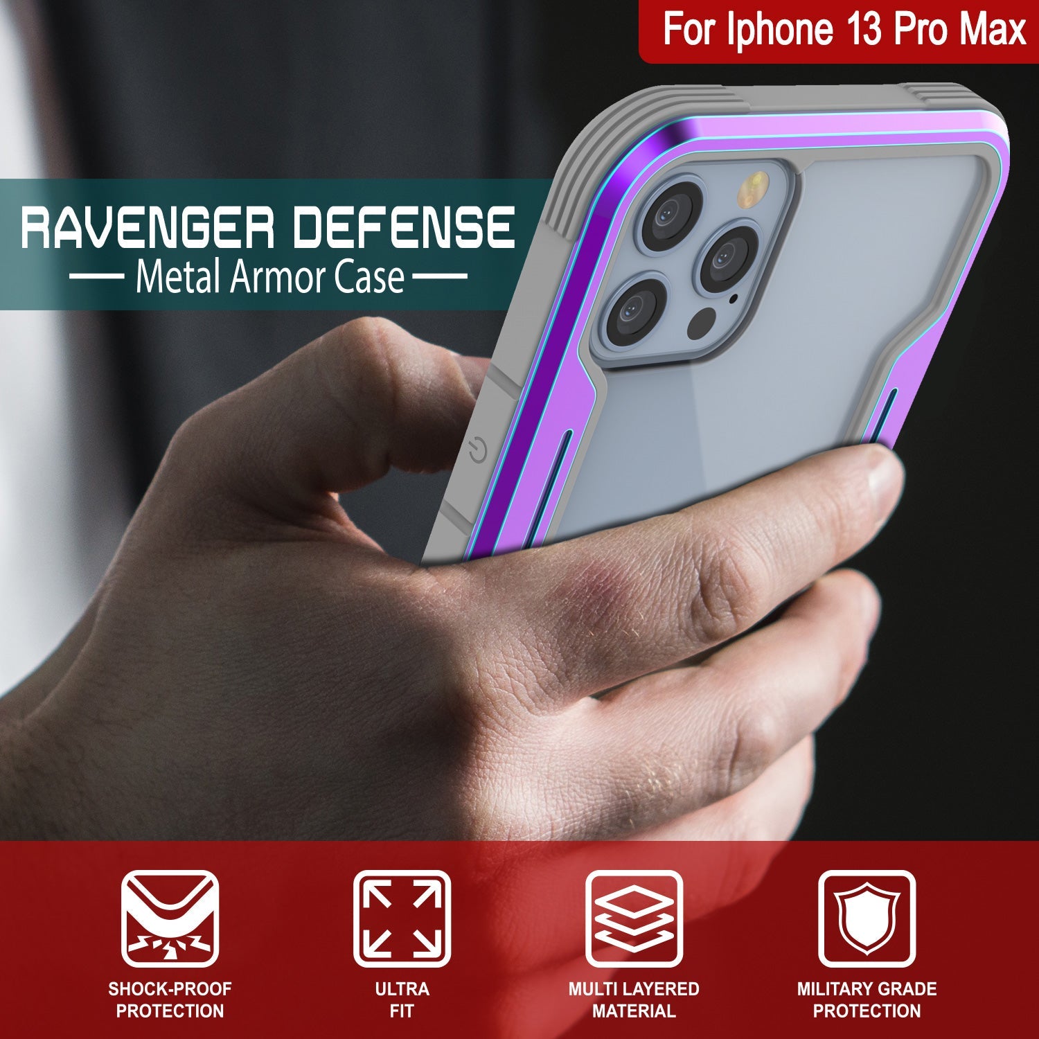 Punkcase iPhone 13 Pro Max ravenger Case Protective Military Grade Multilayer Cover [Rainbow]