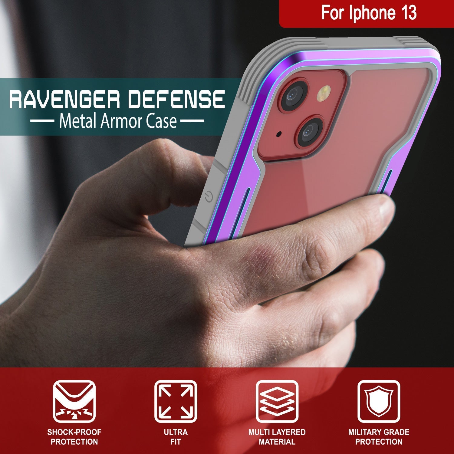 Punkcase iPhone 14 Ravenger MAG Defense Case Protective Military Grade Multilayer Cover [Rainbow]