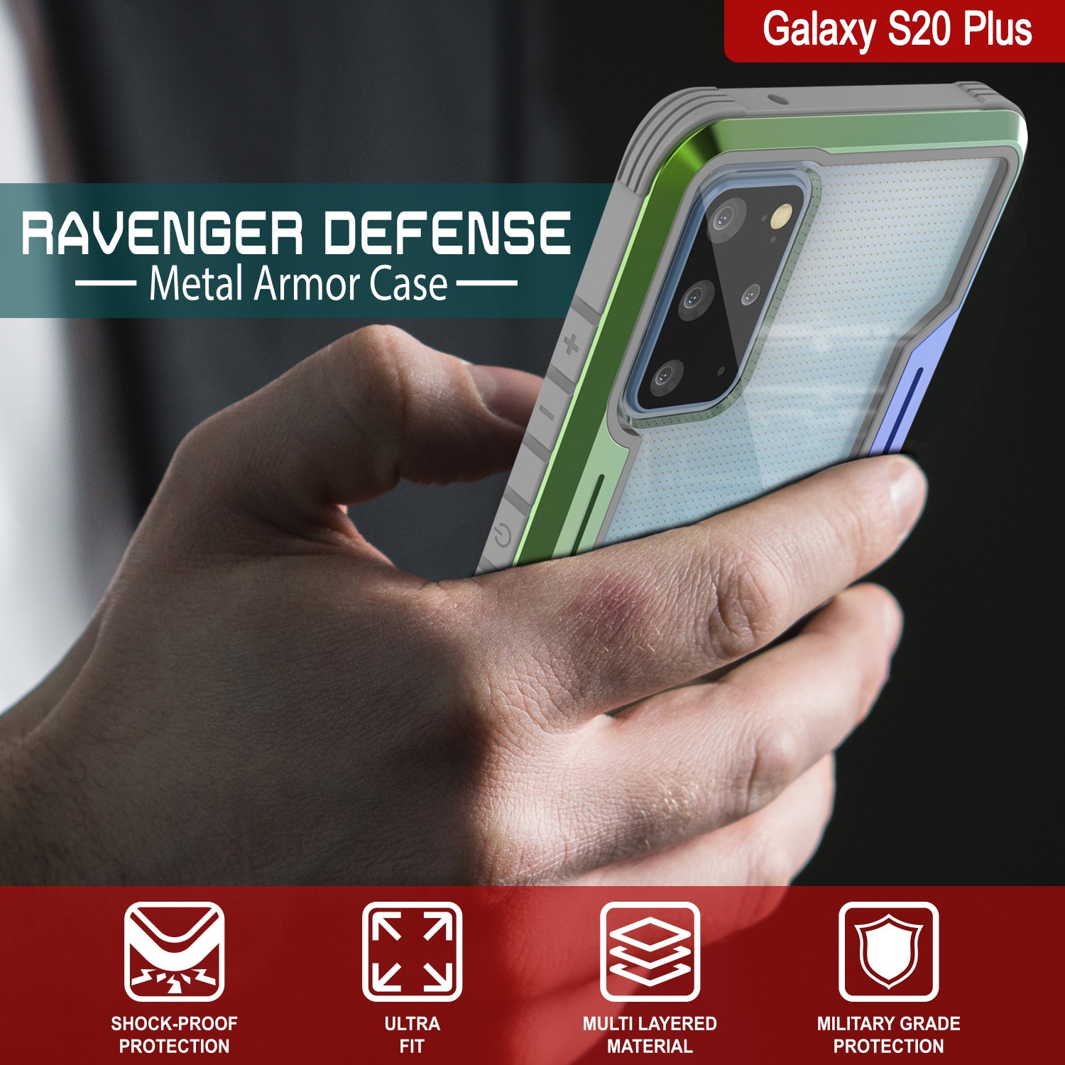 Punkcase S20+ Plus ravenger Case Protective Military Grade Multilayer Cover [Rainbow]