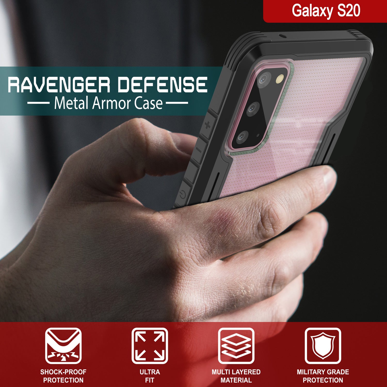 Punkcase S20 ravenger Case Protective Military Grade Multilayer Cover [Black]