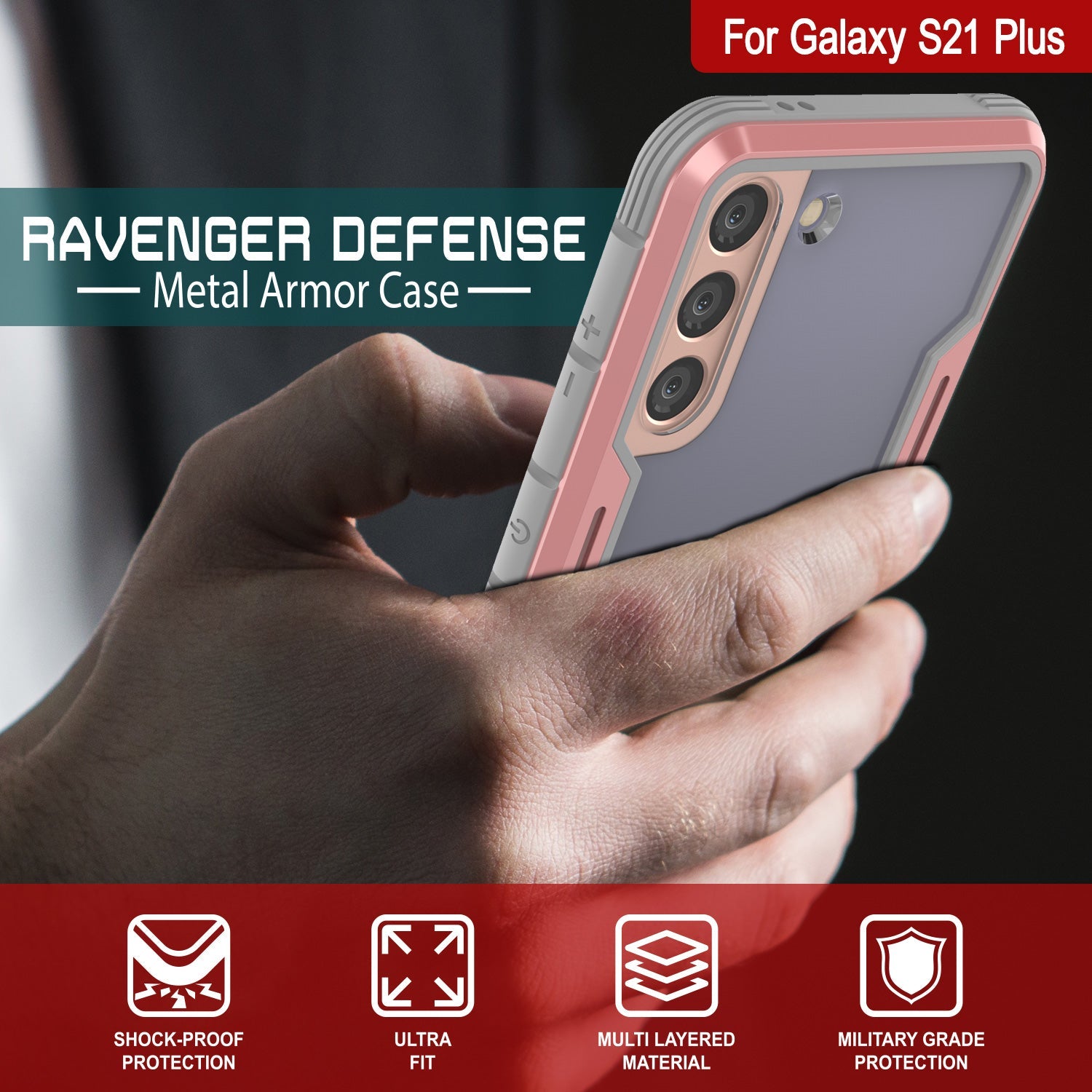 Punkcase S21+ Plus ravenger Case Protective Military Grade Multilayer Cover [Rose-Gold]