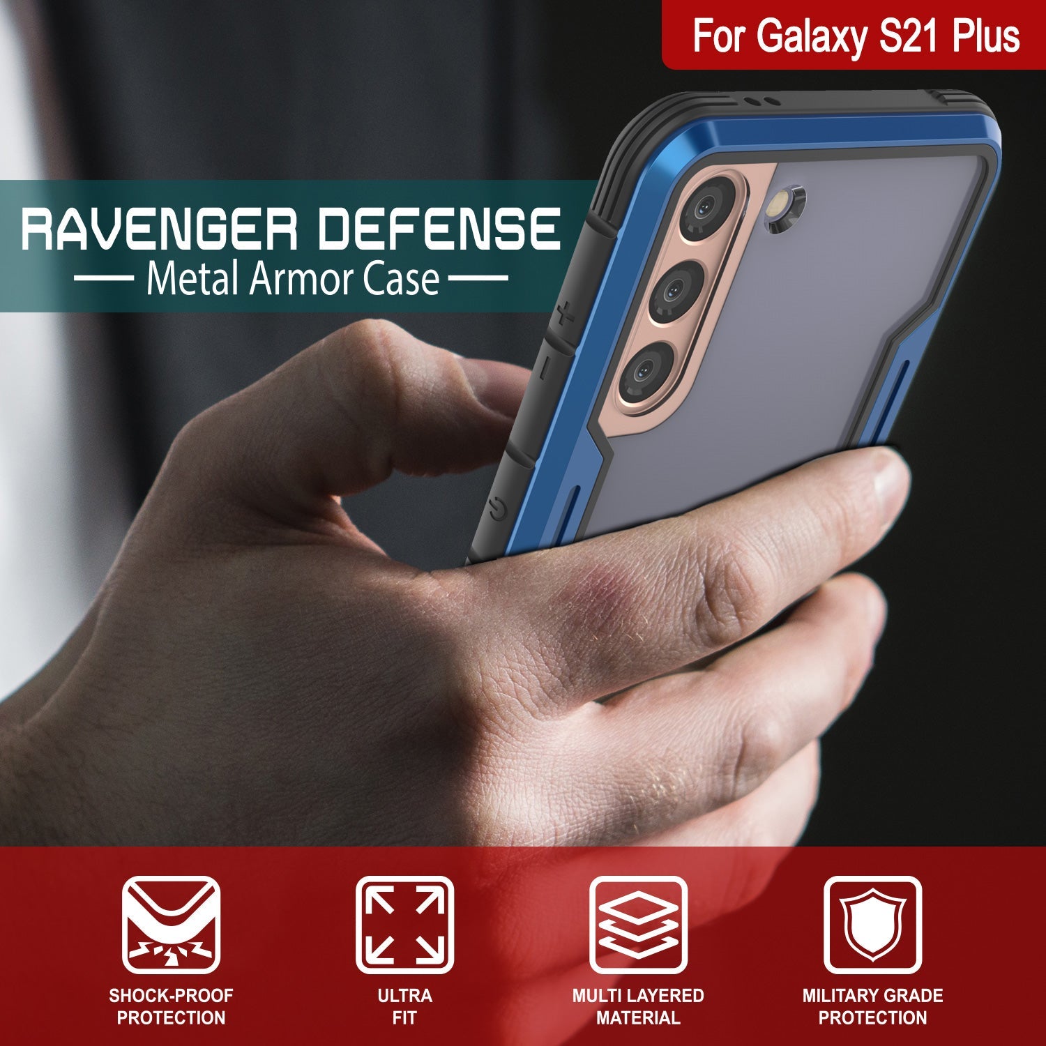 Punkcase S21+ Plus ravenger Case Protective Military Grade Multilayer Cover [Blue]