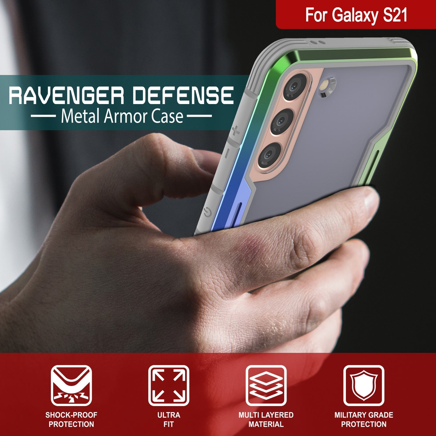 Punkcase S21 ravenger Case Protective Military Grade Multilayer Cover [Rainbow]