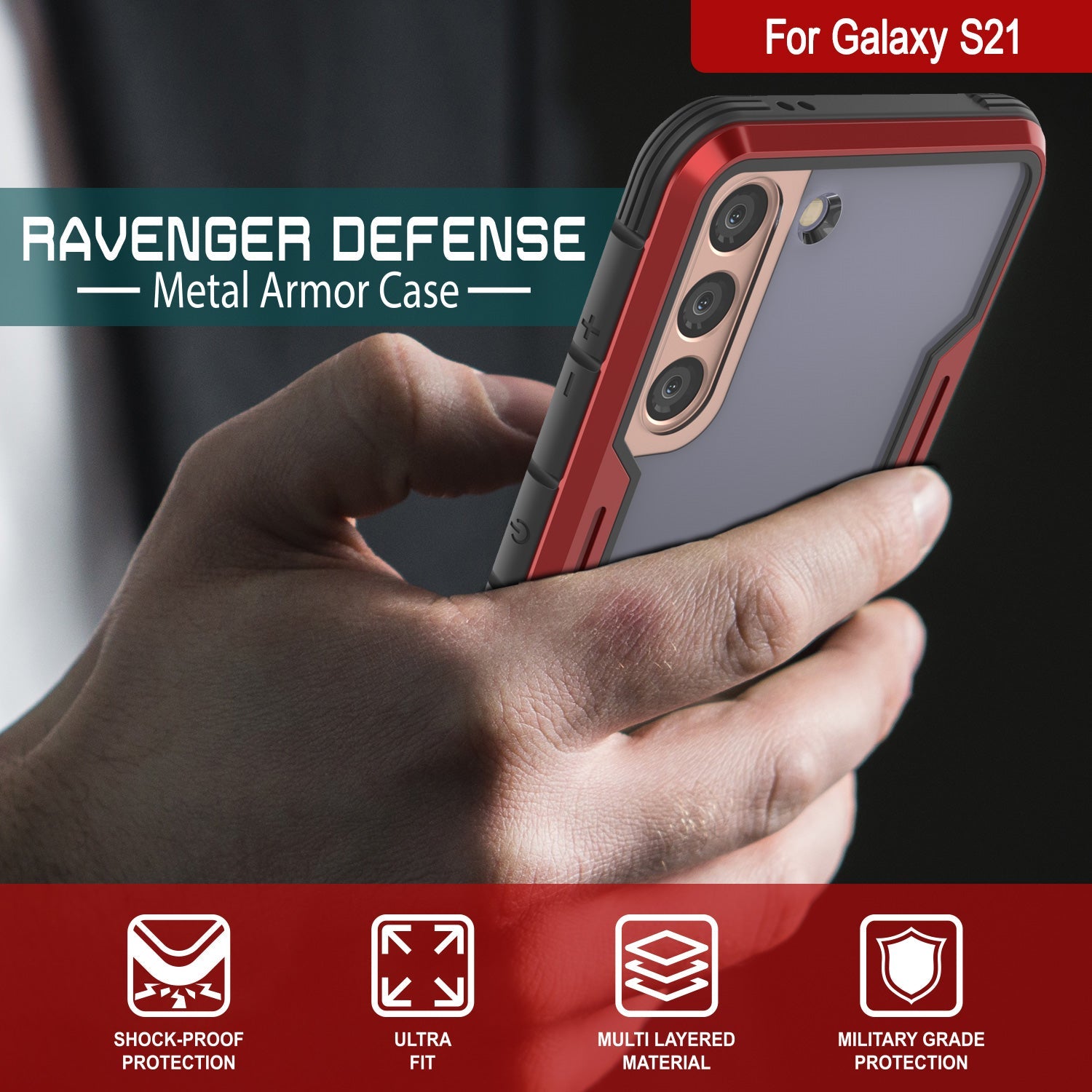 Punkcase S21 ravenger Case Protective Military Grade Multilayer Cover [Red]