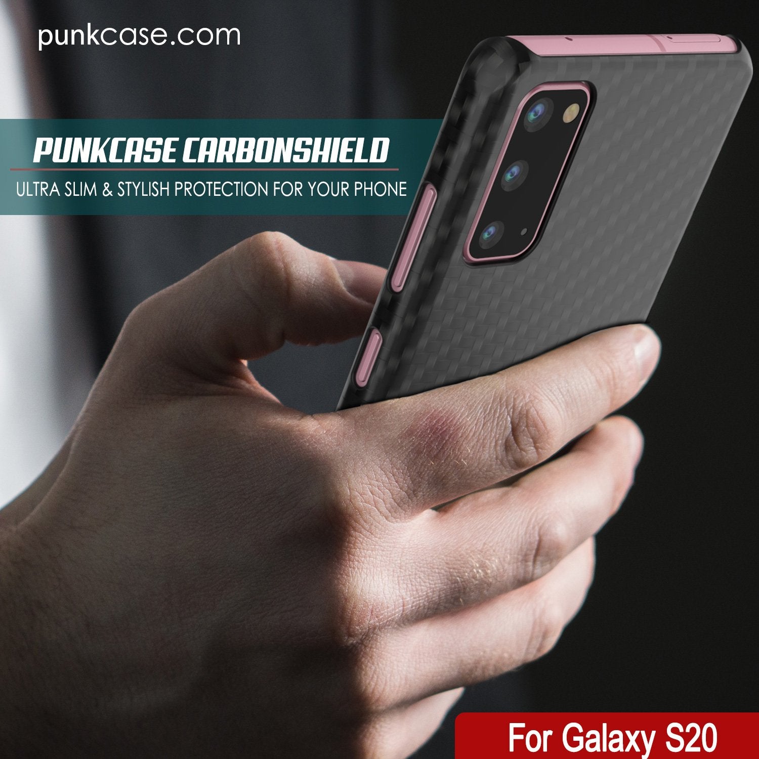 Galaxy S20 Case, Punkcase CarbonShield, Heavy Duty & Ultra Thin 2 Piece Dual Layer PU Leather Black Cover (Carbon Fiber Style)