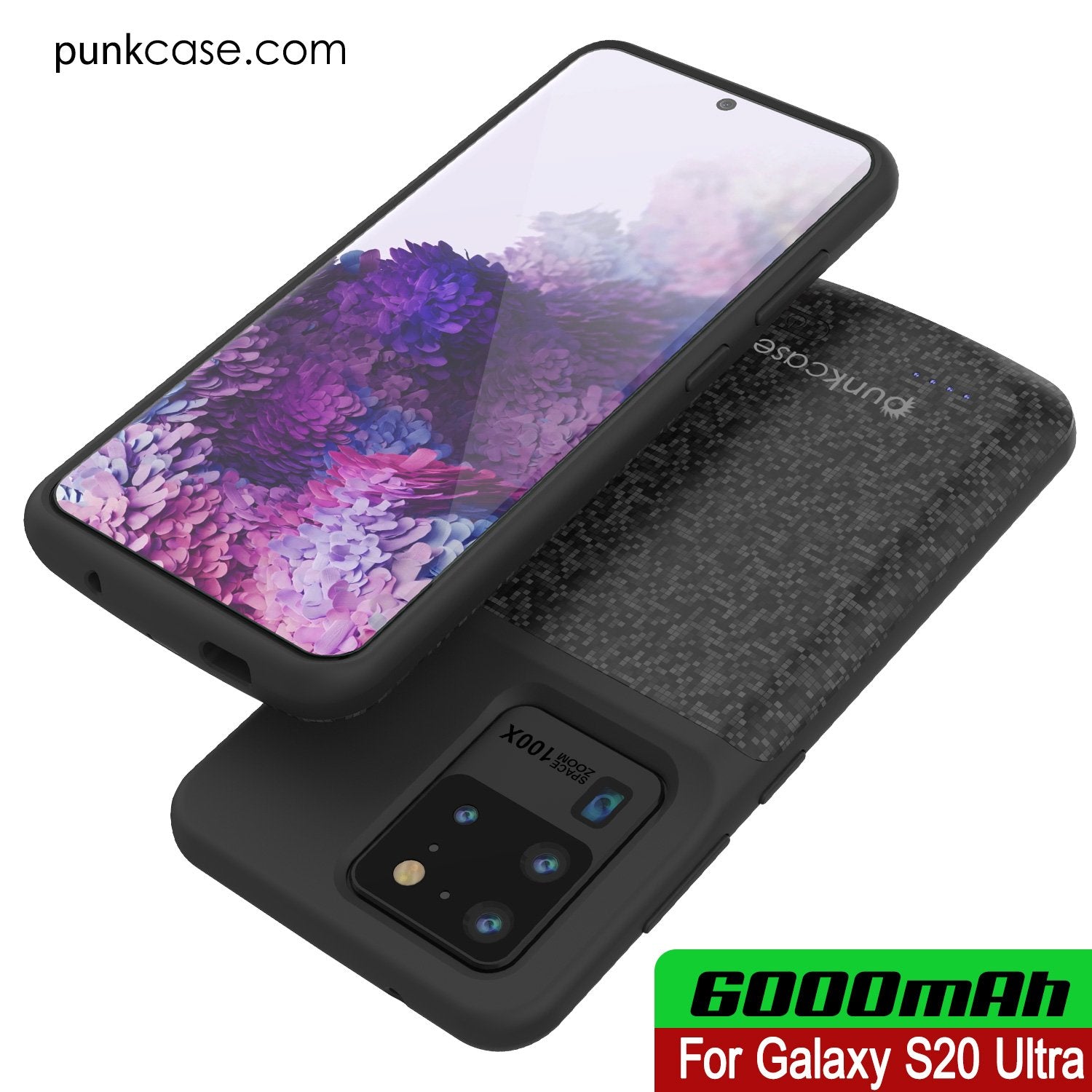 PunkJuice S20 Ultra Battery Case Patterned Black - Fast Charging Power Juice Bank with 6000mAh