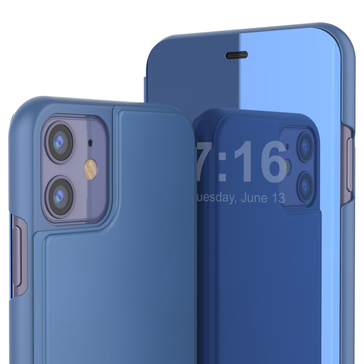 Punkcase iPhone 11 / XI Reflector Case Protective Flip Cover [Blue]