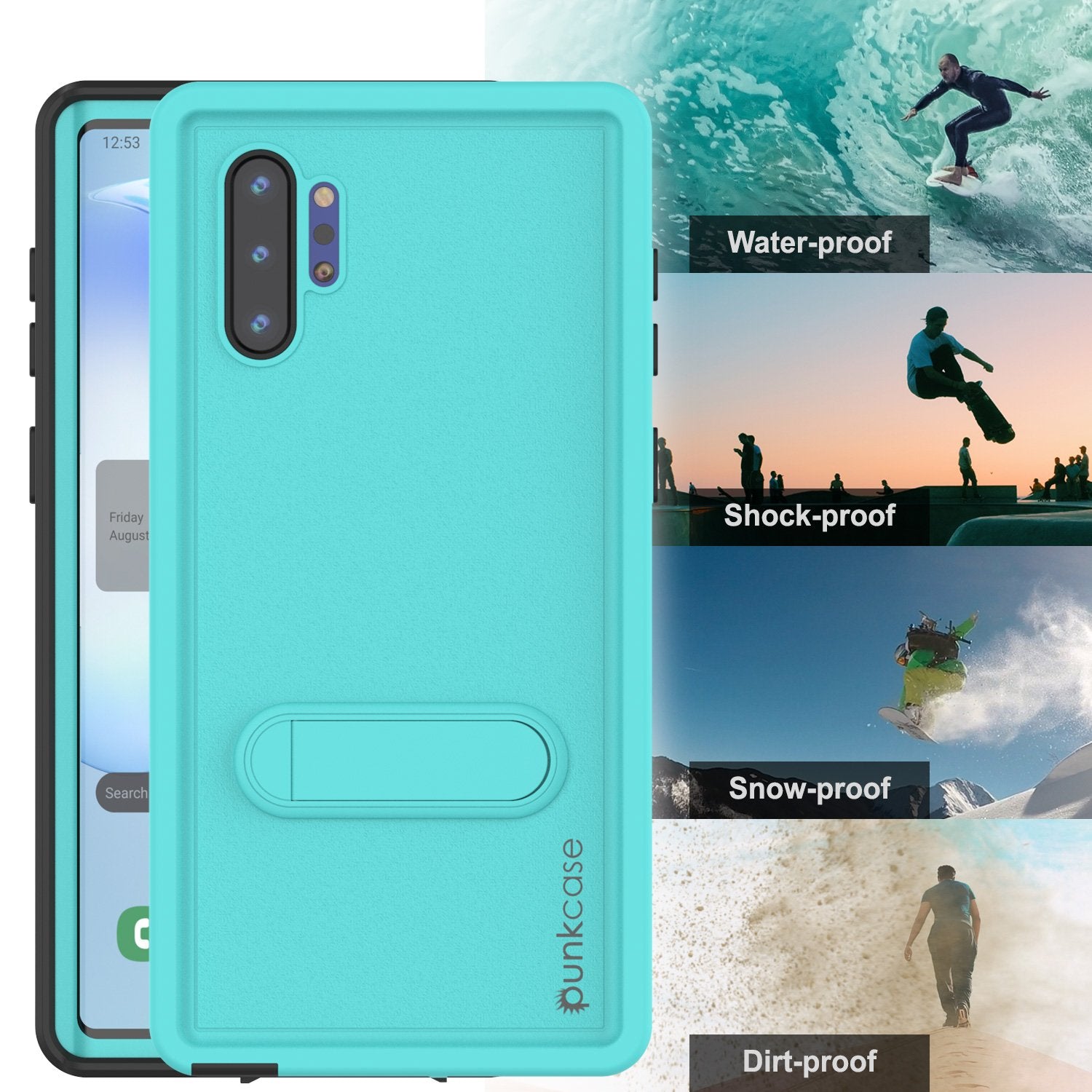 PunkCase Galaxy Note 10+ Plus Waterproof Case, [KickStud Series] Armor Cover [Teal]