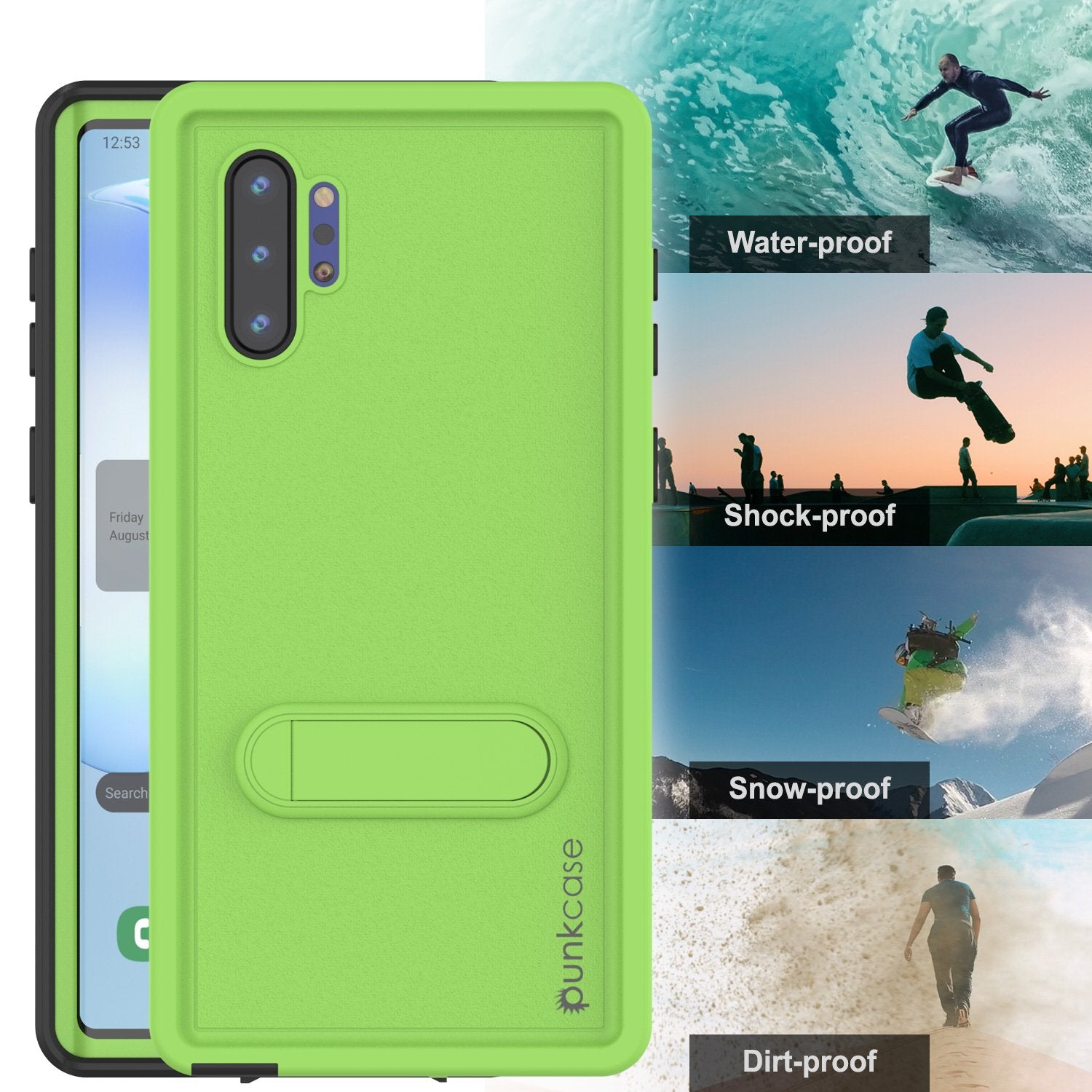 PunkCase Galaxy Note 10+ Plus Waterproof Case, [KickStud Series] Armor Cover [Light-Green]