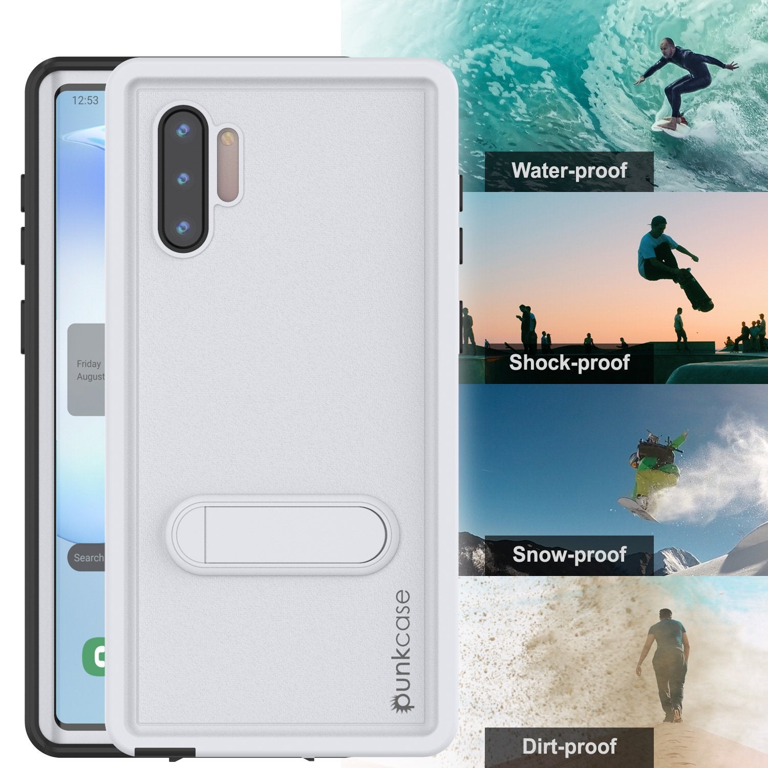 PunkCase Galaxy Note 10 Waterproof Case, [KickStud Series] Armor Cover [White]