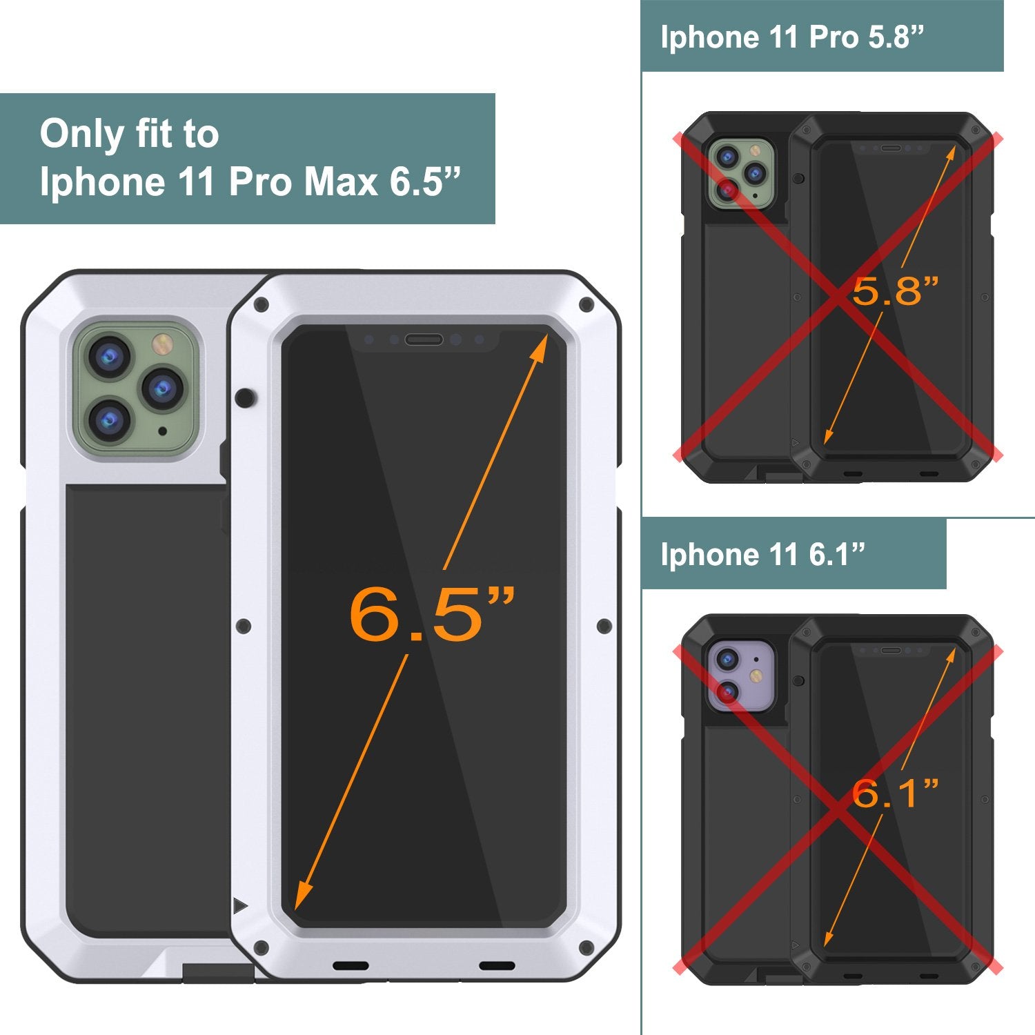 iPhone 11 Pro Max Metal Case, Heavy Duty Military Grade Armor Cover [shock proof] Full Body Hard [White]