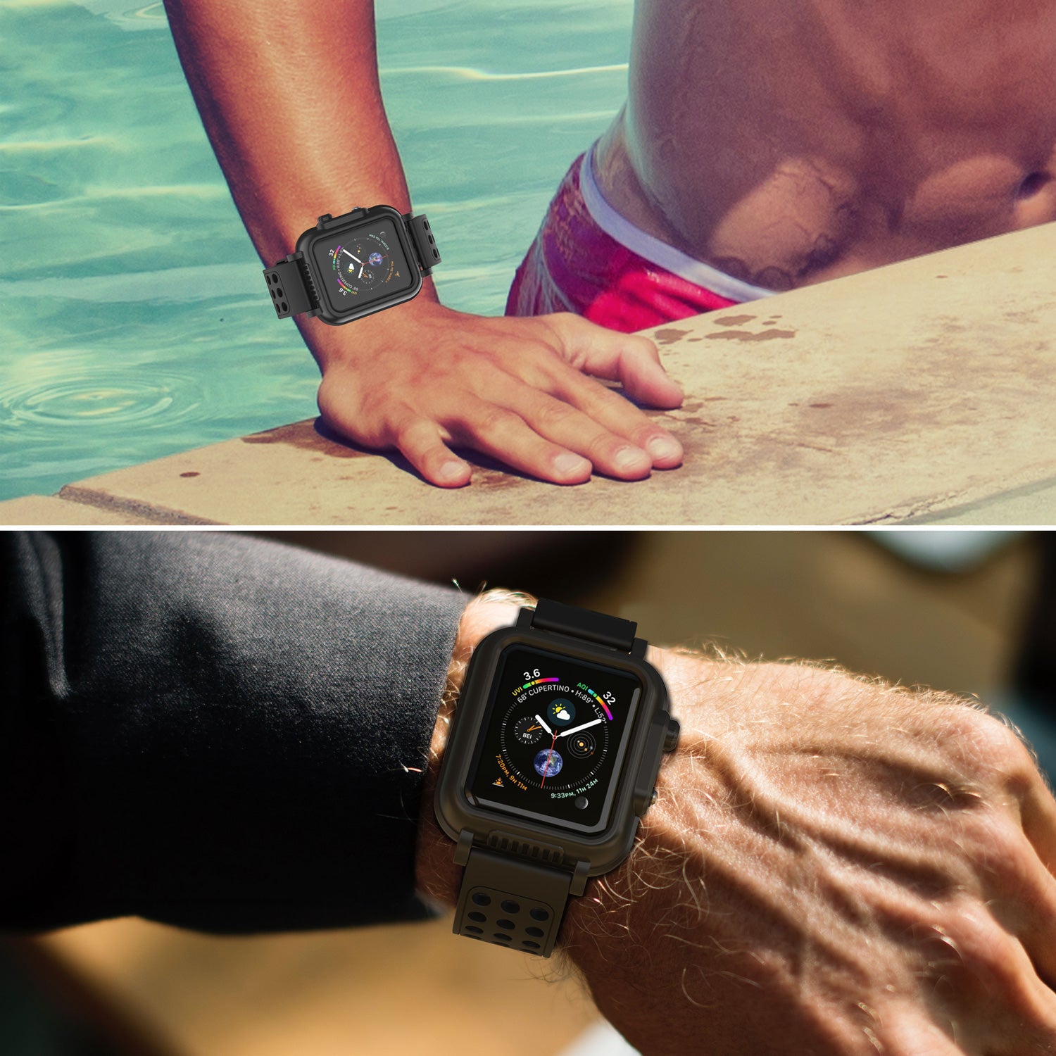 Punkcase Waterproof Case for Apple Watch Series 4 & 5 (44mm) (Black)
