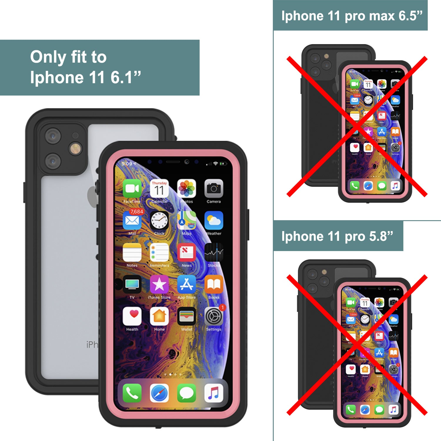 iPhone 11 Waterproof Case, Punkcase [Extreme Series] Armor Cover W/ Built In Screen Protector [Pink]