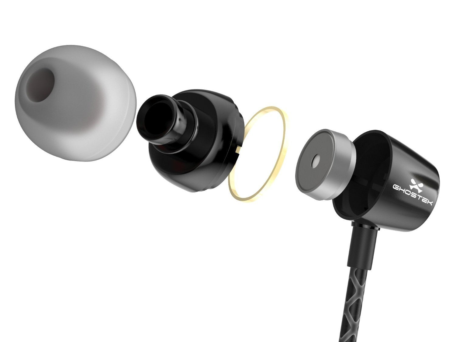 Wired 3.5MM Headphones Earphones, Ghostek Turbine Black Series Wired Earbuds | Built-In Microphone