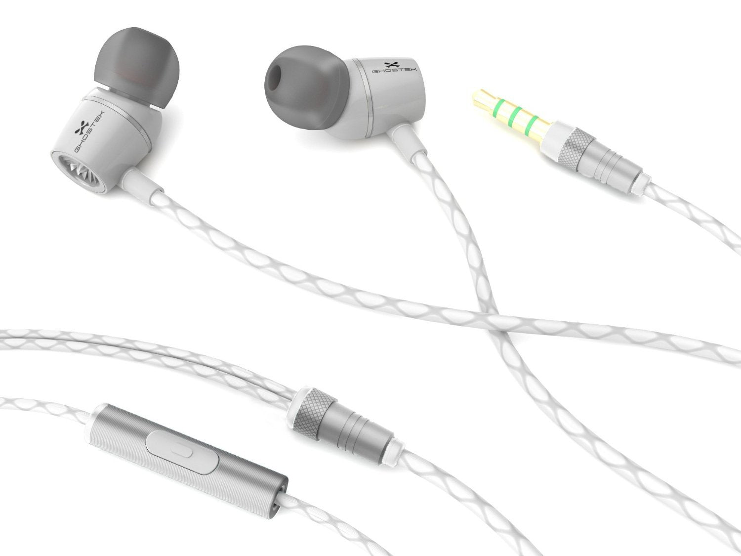 Wired 3.5MM Headphones Earphones, Ghostek® Turbine White Series Wired Earbuds | Built-In Microphone
