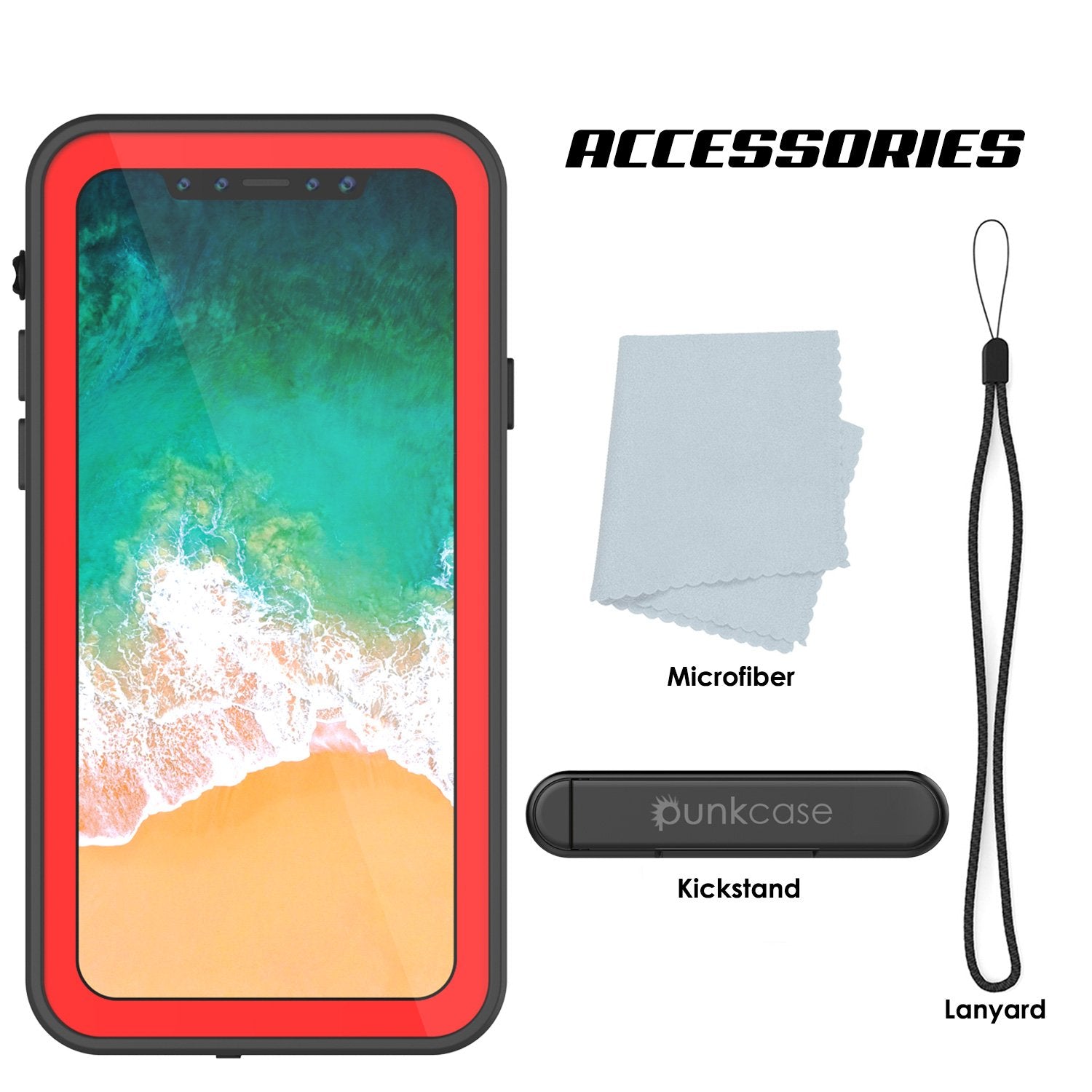 iPhone X Waterproof IP68 Case, Punkcase [Red] [StudStar Series] [Slim Fit] [Dirtproof]