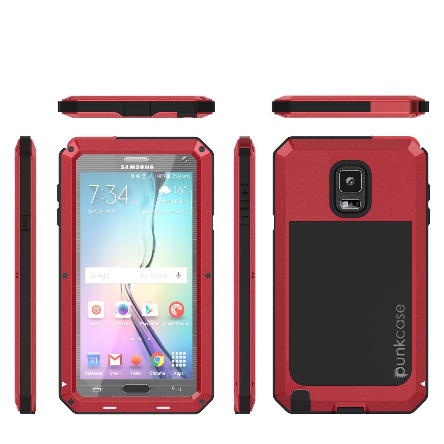 Note 4 Case, Punkcase® METALLIC Series RED w/ TEMPERED GLASS | Aluminum Frame