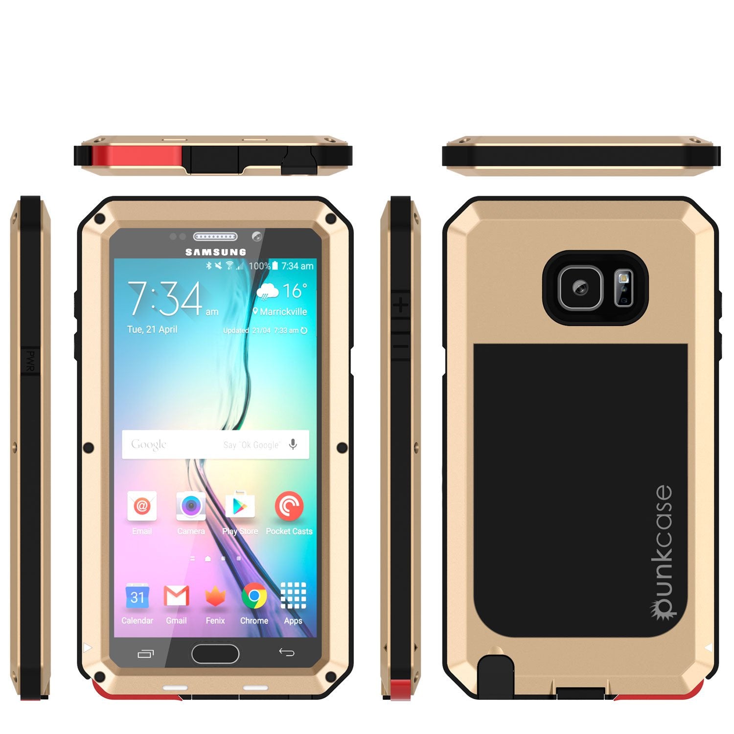 Note 5 Case, Punkcase® METALLIC Series GOLD w/ TEMPERED GLASS | Aluminum Frame
