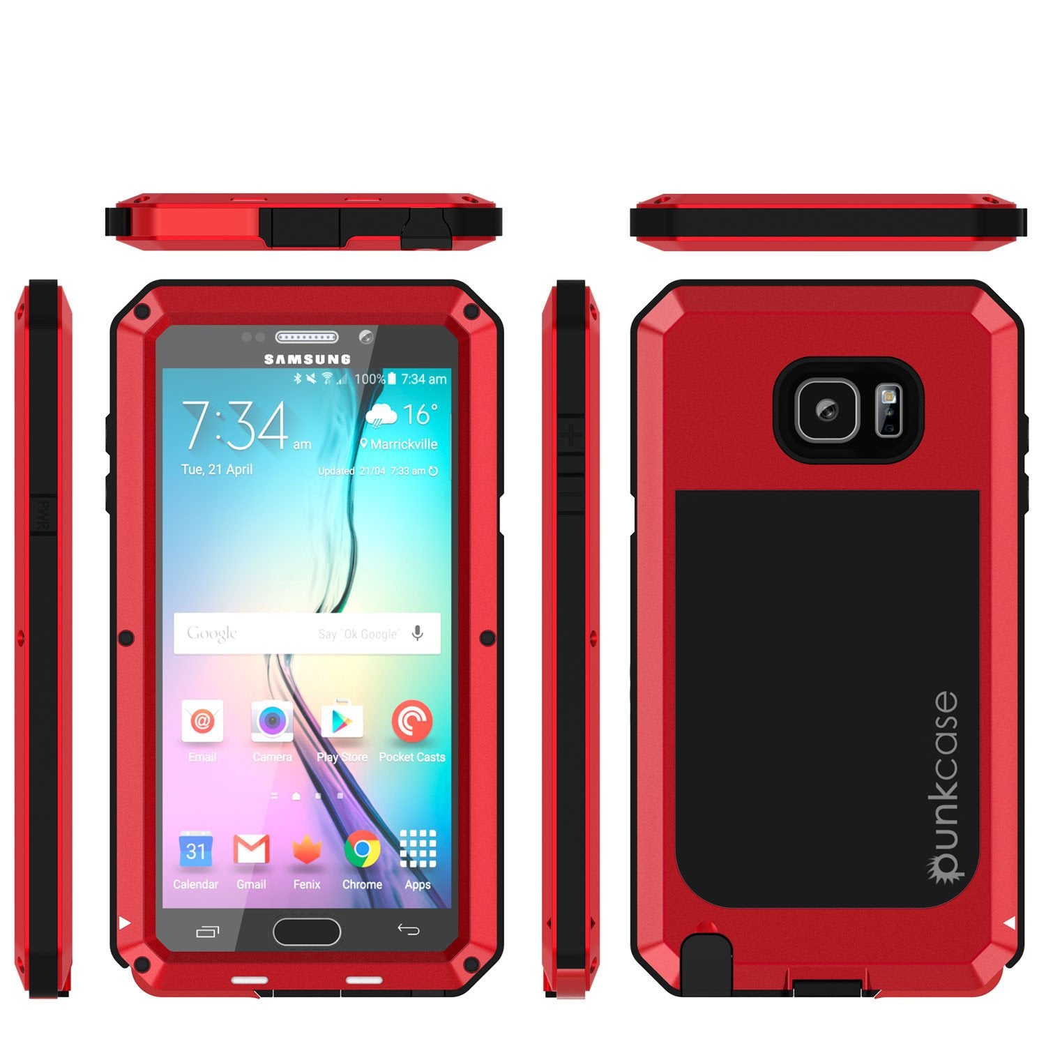 S7 Case, Punkcase® METALLIC Series RED for Samsung Galaxy S7 W/ TEMPERED GLASS | Aluminum Frame