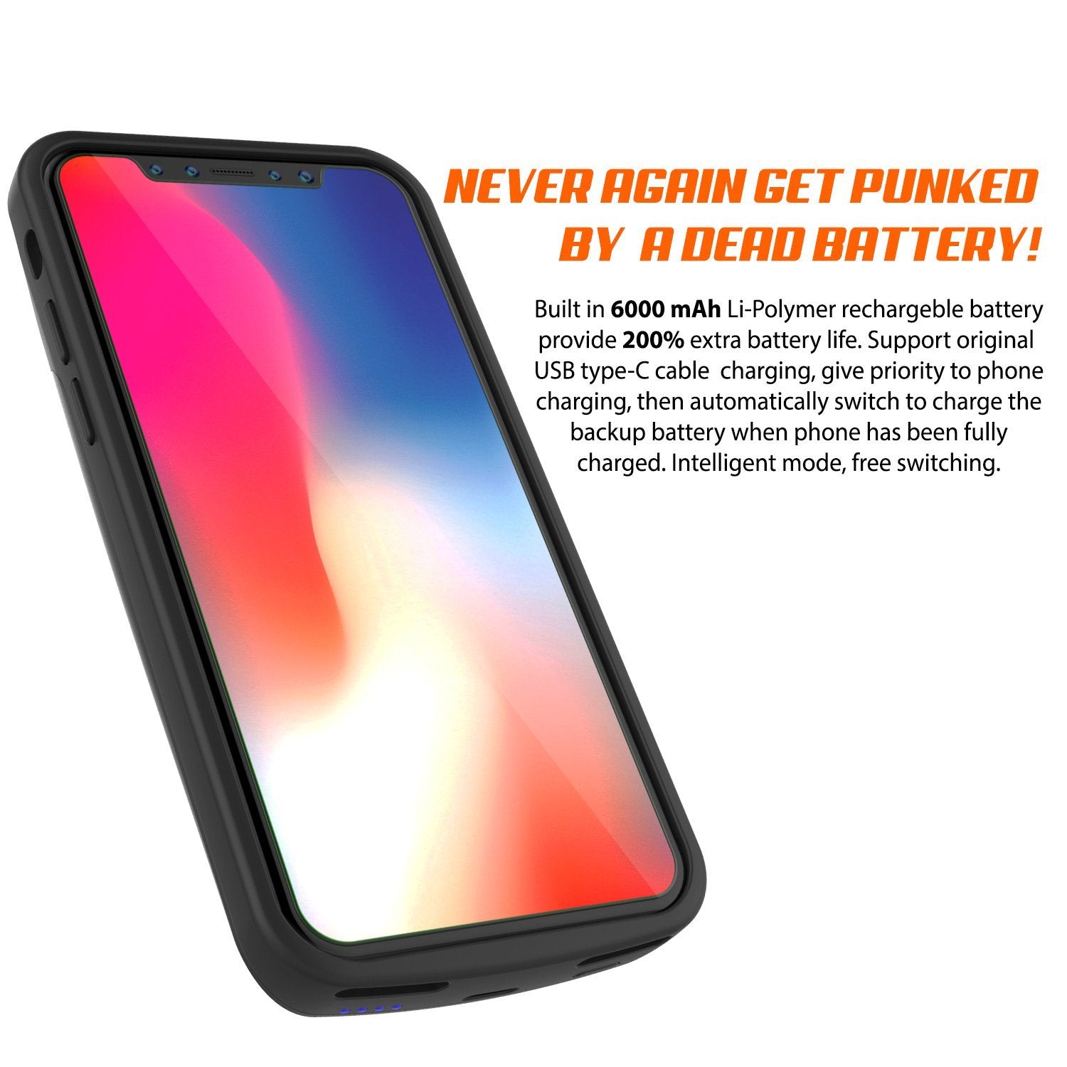 iphone XR Battery Case, PunkJuice 5000mAH Fast Charging Power Bank W/ Screen Protector | [Black]