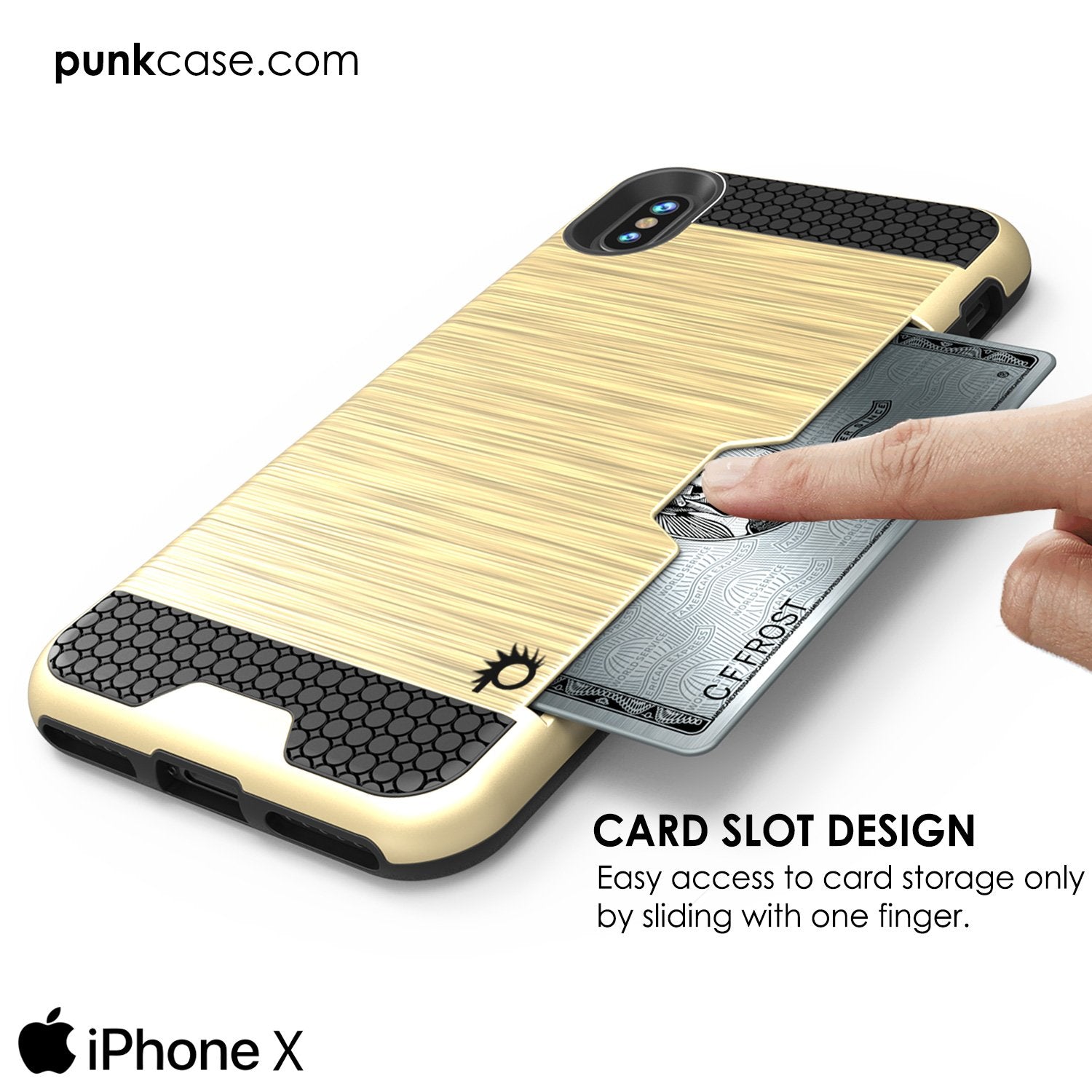 iPhone X Case, PUNKcase [SLOT Series] Slim Fit Dual-Layer Armor Cover & Tempered Glass PUNKSHIELD Screen Protector for Apple iPhone X [Gold]