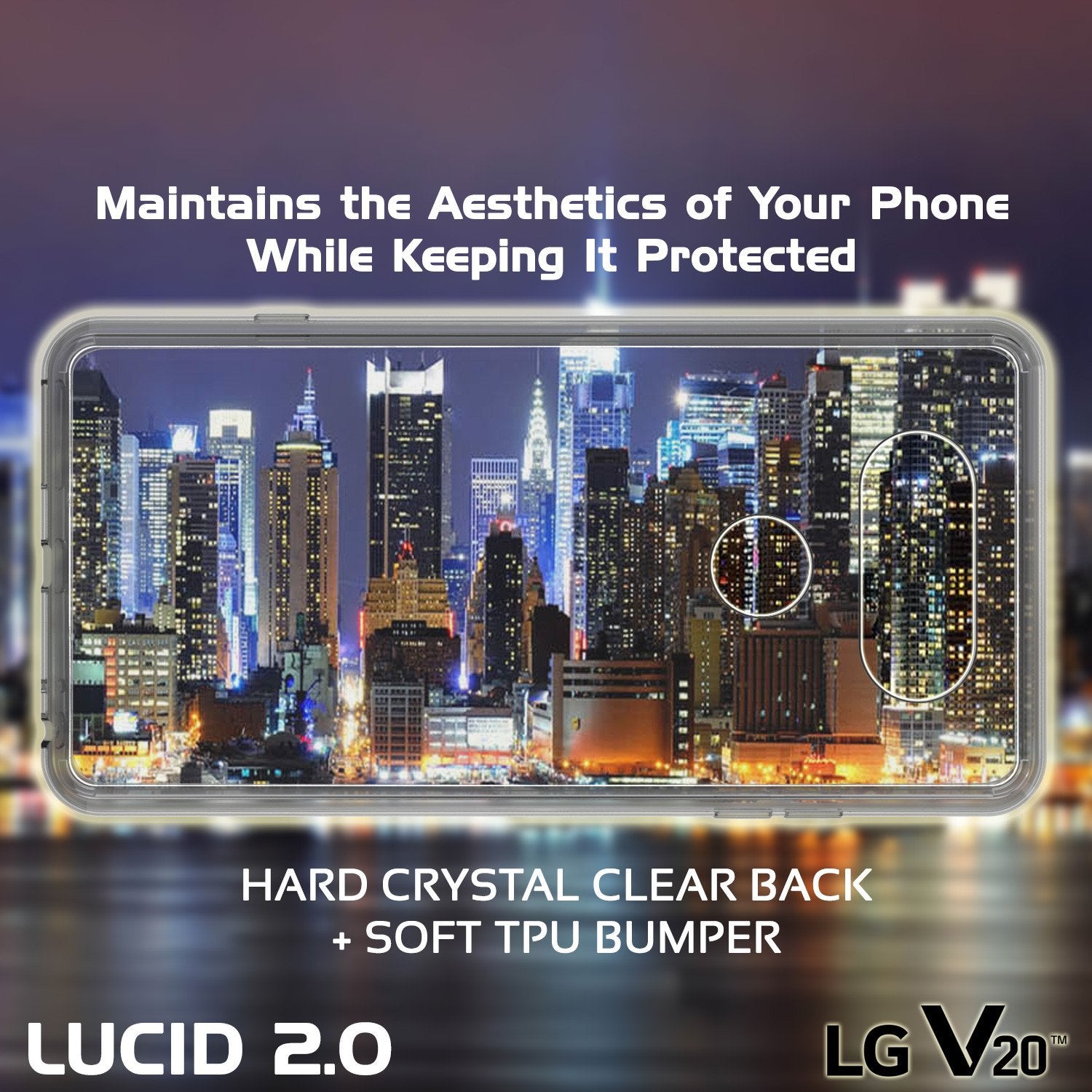 LG v20 Case Punkcase® LUCID 2.0 Crystal Black Series w/ PUNK SHIELD Glass Screen Protector | Ultra Fit