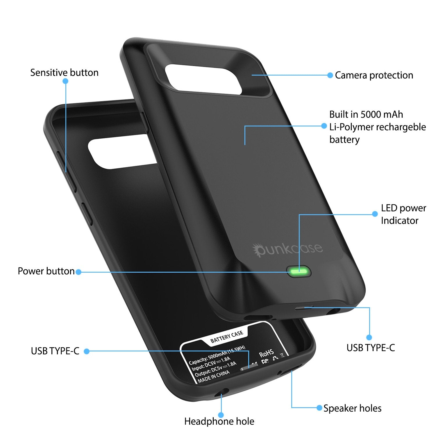 Galaxy S8 Battery Case, Punkcase 5000mAH Charger Case W/ Screen Protector | Integrated Kickstand & USB Port | IntelSwitch [Black]