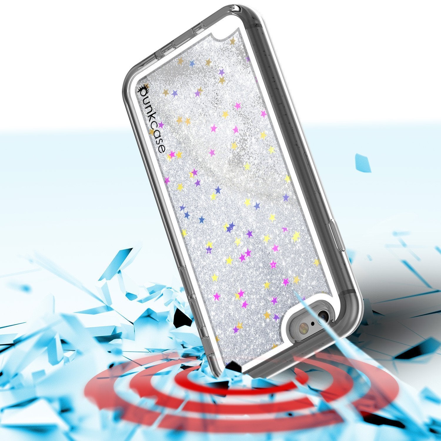iPhone SE (4.7") Case, PunkCase LIQUID Silver Series, Protective Dual Layer Floating Glitter Cover