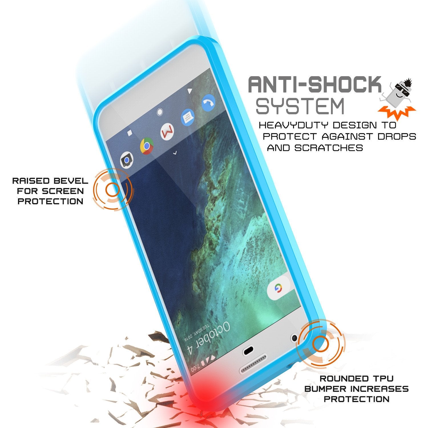 Google Pixel XL Case Punkcase® LUCID 2.0 Light Blue Series w/ PUNK SHIELD Glass Screen Protector | Ultra Fit