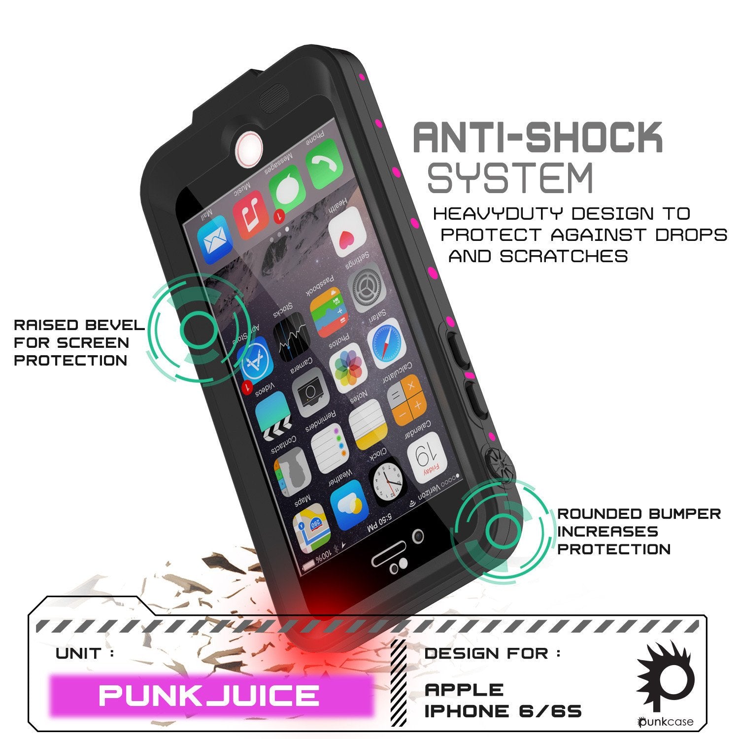 PunkJuice iPhone 6+ Plus/6s+ Plus Battery Case Pink - Waterproof Power Juice Bank w/ 4300mAh