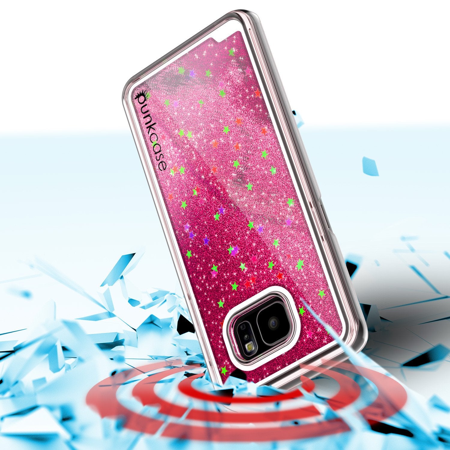 S7 Edge Case, PunkCase LIQUID Pink Series, Protective Dual Layer Floating Glitter Cover