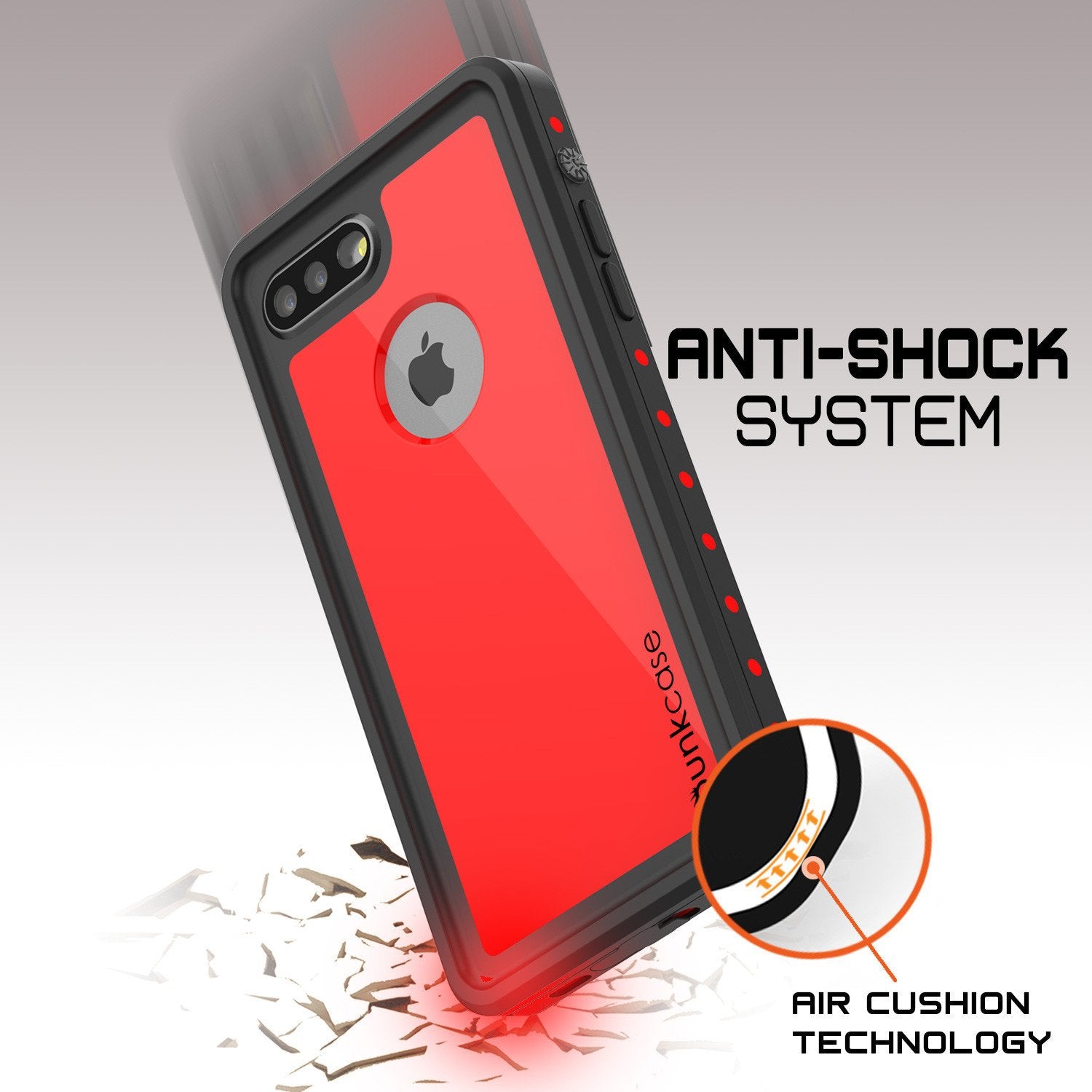 iPhone 8+ Plus Waterproof Case, Punkcase [StudStar Series] [Red] [Slim Fit] [IP68 Certified] [Shockproof] [Dirtproof] Armor Cover